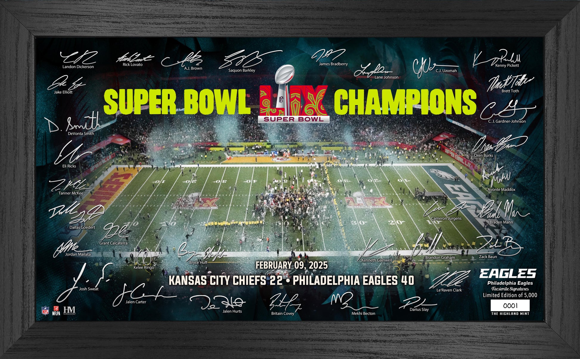 Philadelphia Eagles Super Bowl LIX Champions Signature Gridiron Frame - Framed