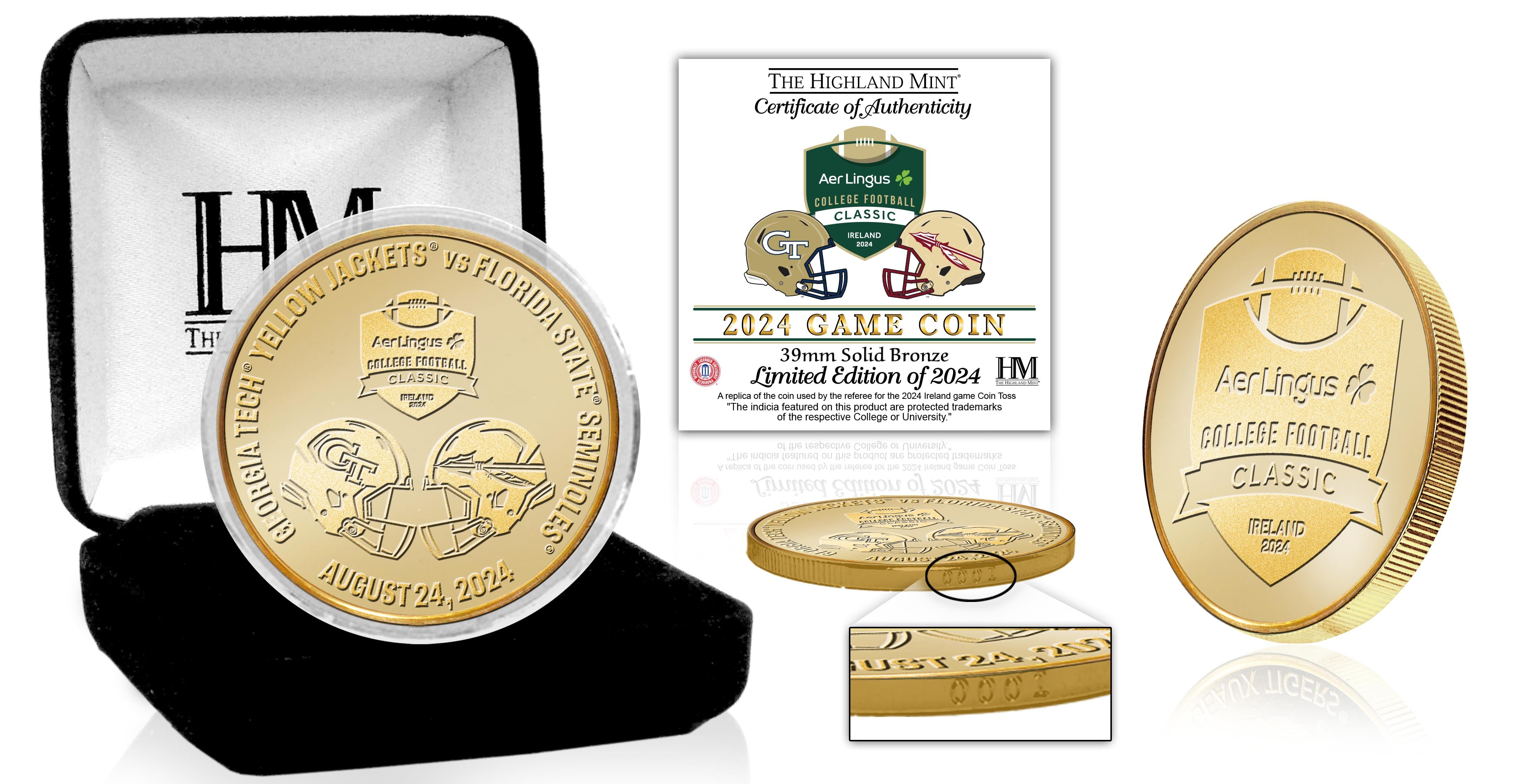 Georgia Tech vs FSU 2024 Ireland Game Bronze Flip Coin - Coins