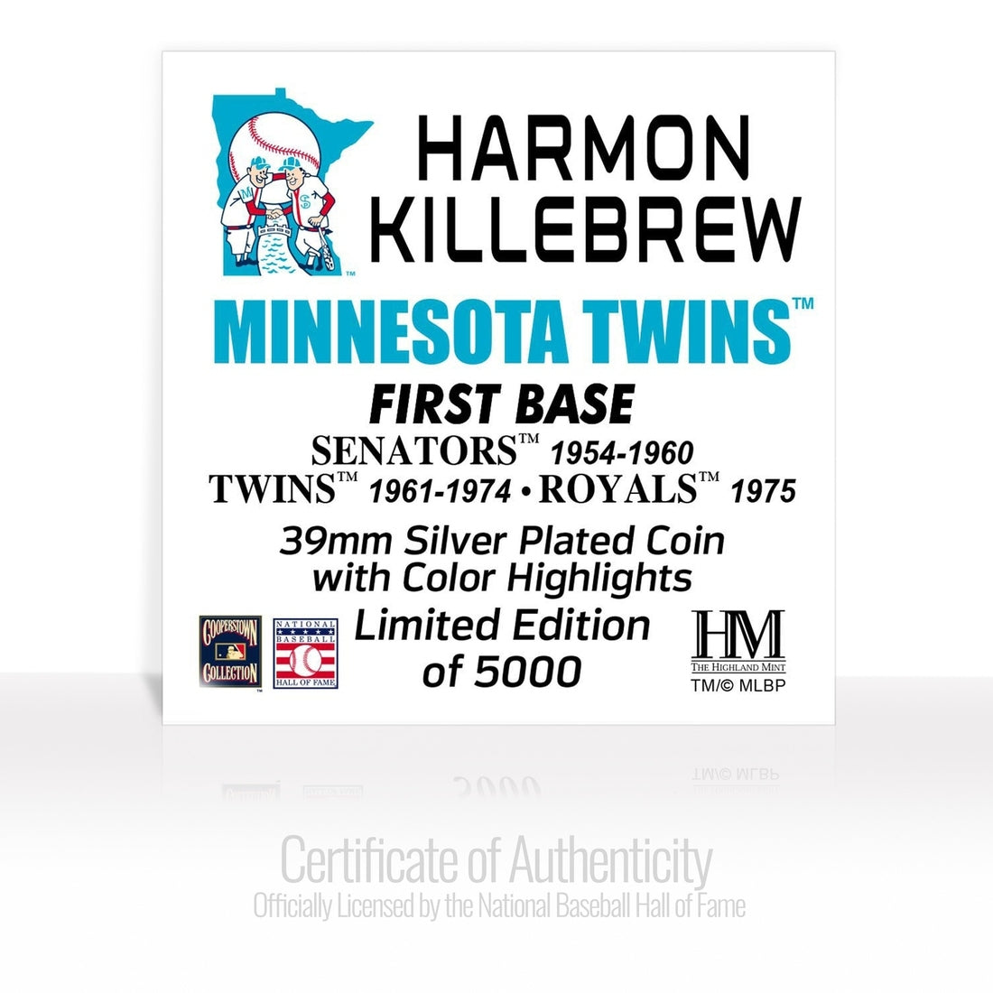 Harmon Killebrew Baseball Hall of Fame Silver Color Coin