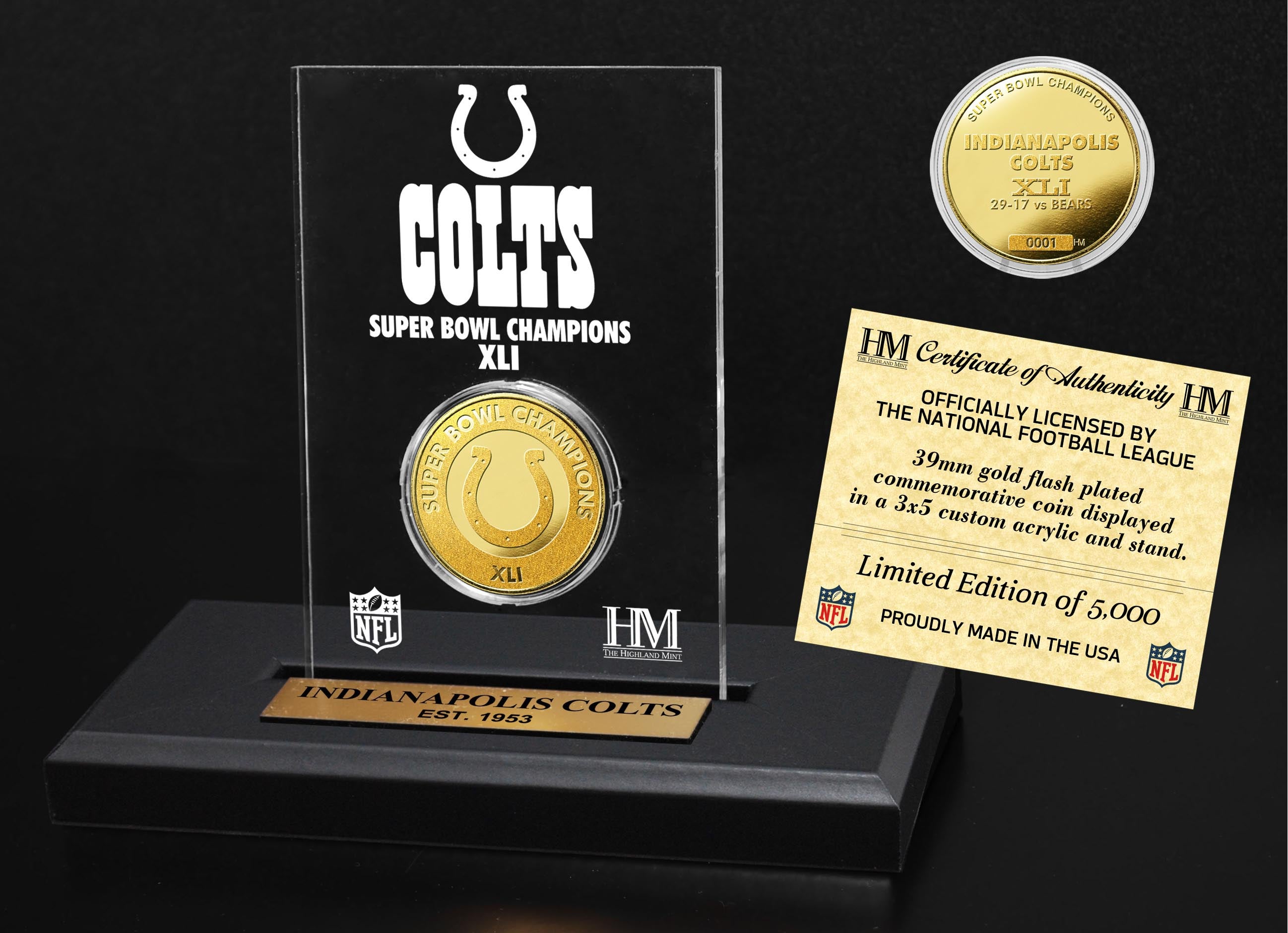 Indianapolis Colts Super Bowl Champions Gold Coin with Acrylic Display