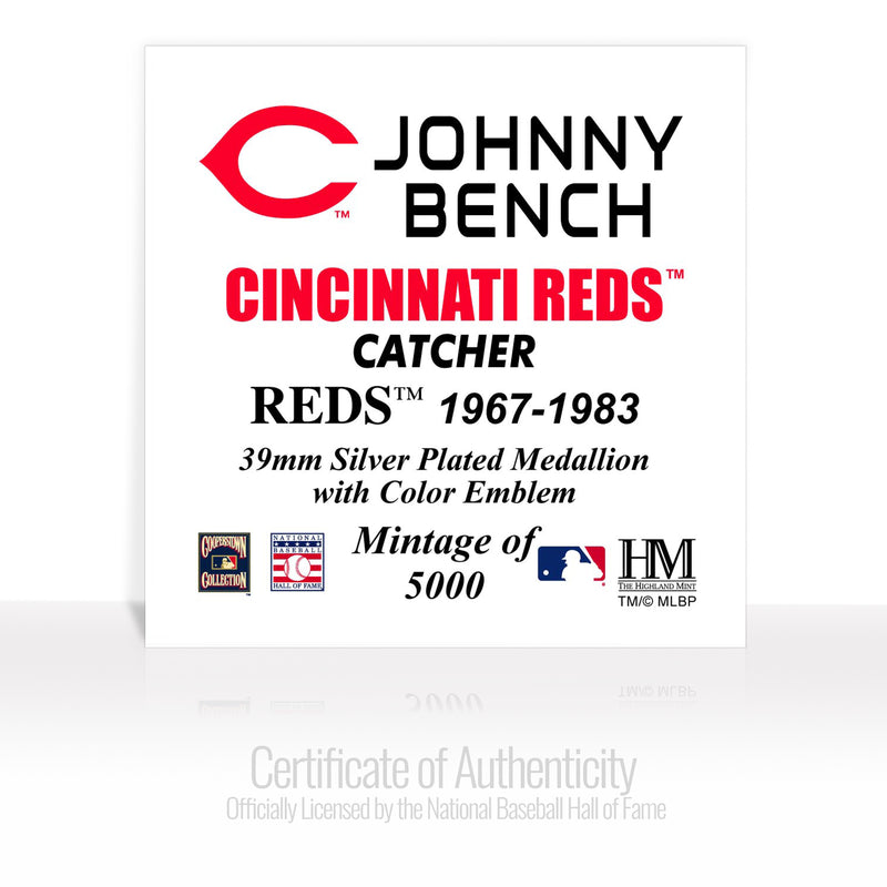 Johnny Bench Baseball Hall of Fame Silver Color Coin