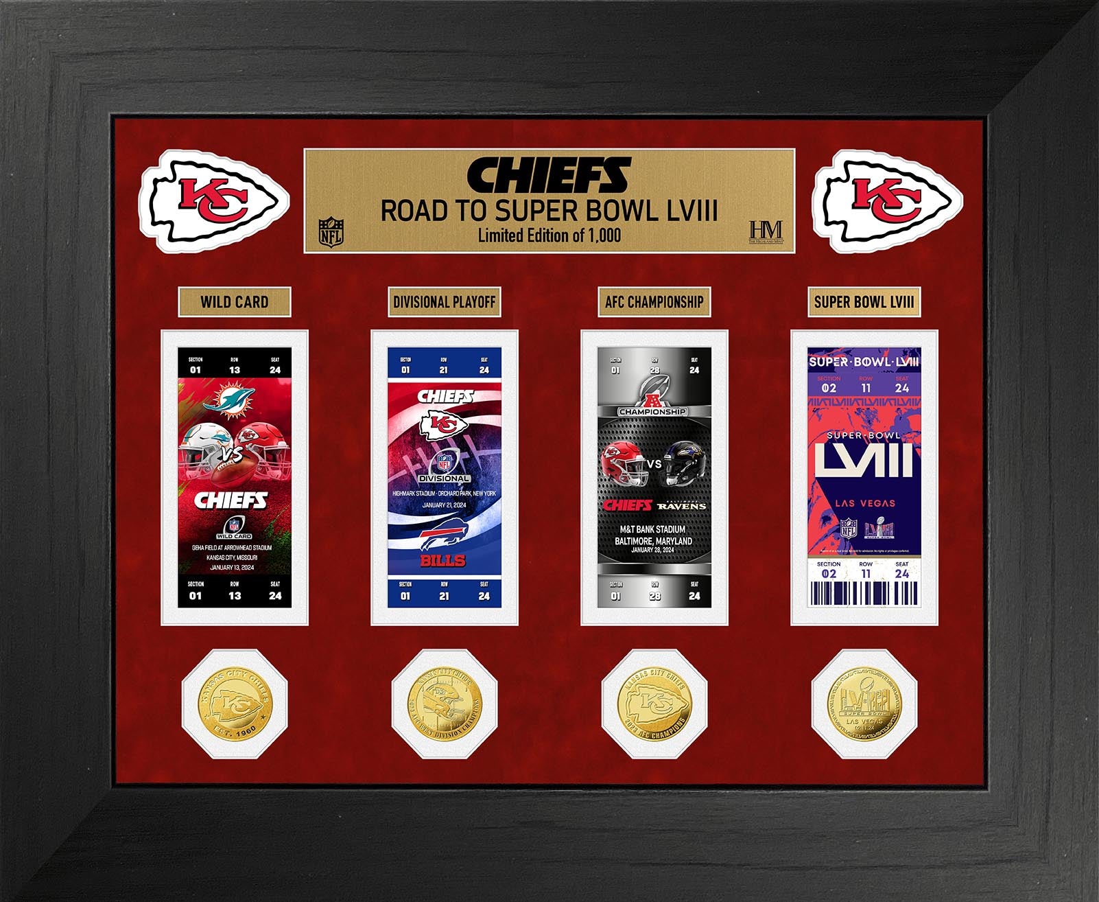 Kansas City Chiefs Road to Super Bowl 58 Deluxe Ticket and Gold Coin Photo Mint