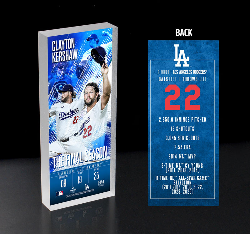 Clayton Kershaw Los Angeles Dodgers Final Season 3d Acrylic BlocKart