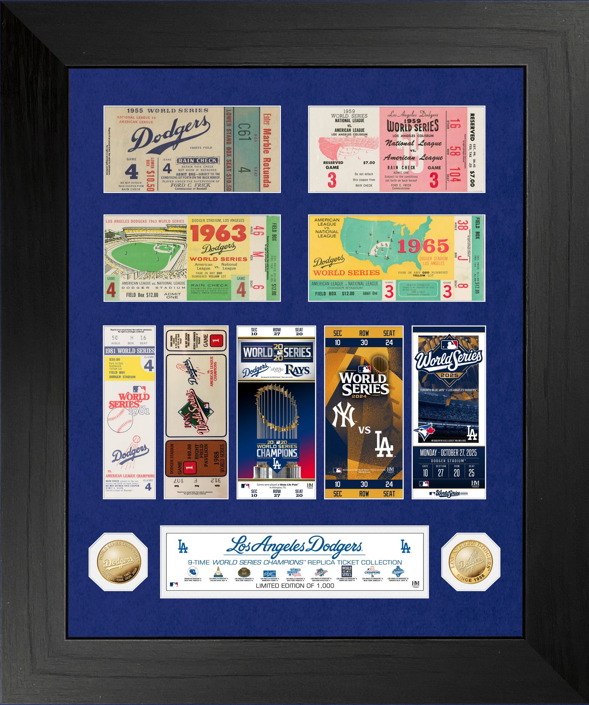 Los Angeles Dodgers Deluxe 9x World Series Champions Gold Coin Photo Mint
