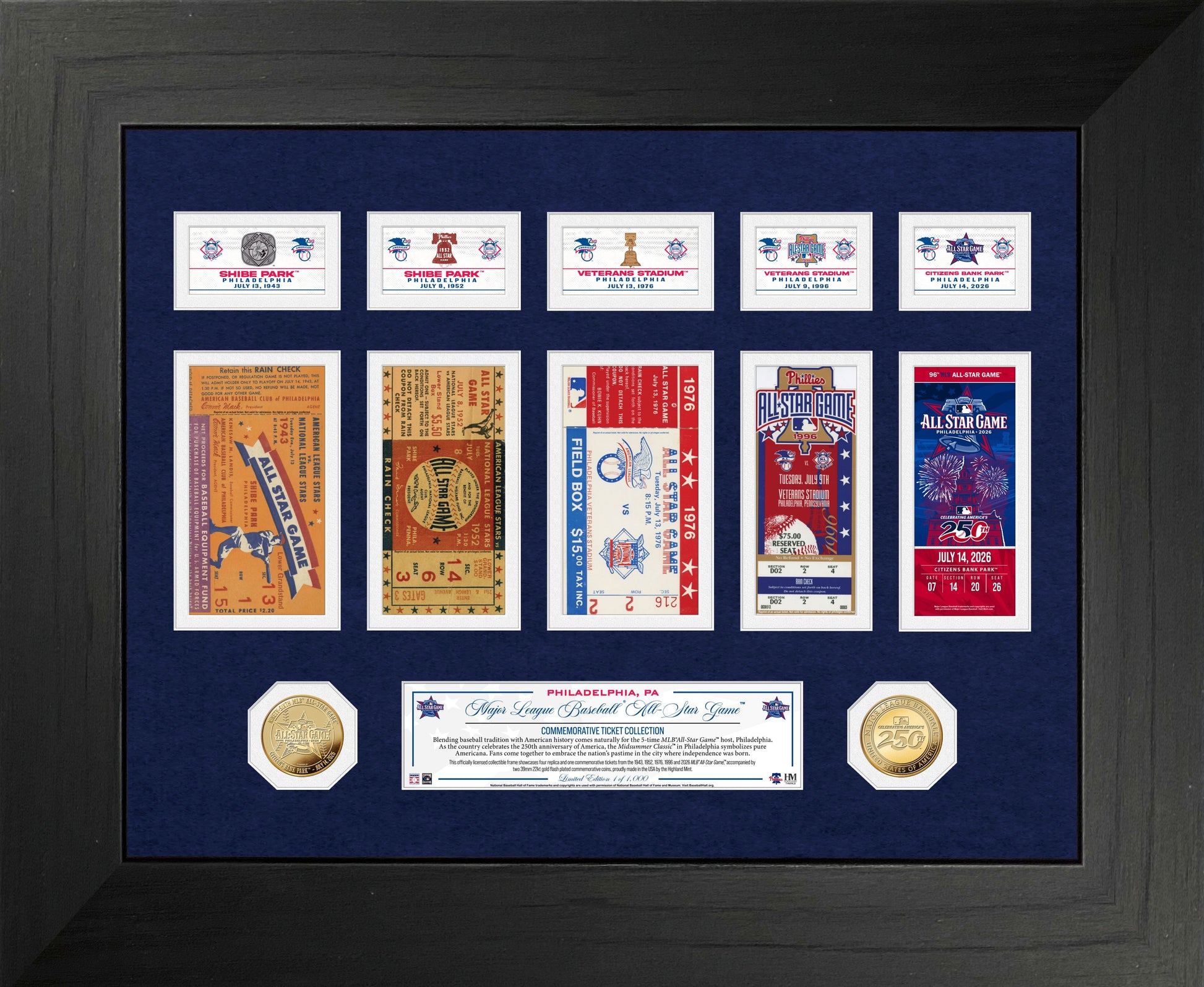  Deluxe Philadelphia MLB All Star Game Ticket History Gold Coin Collection