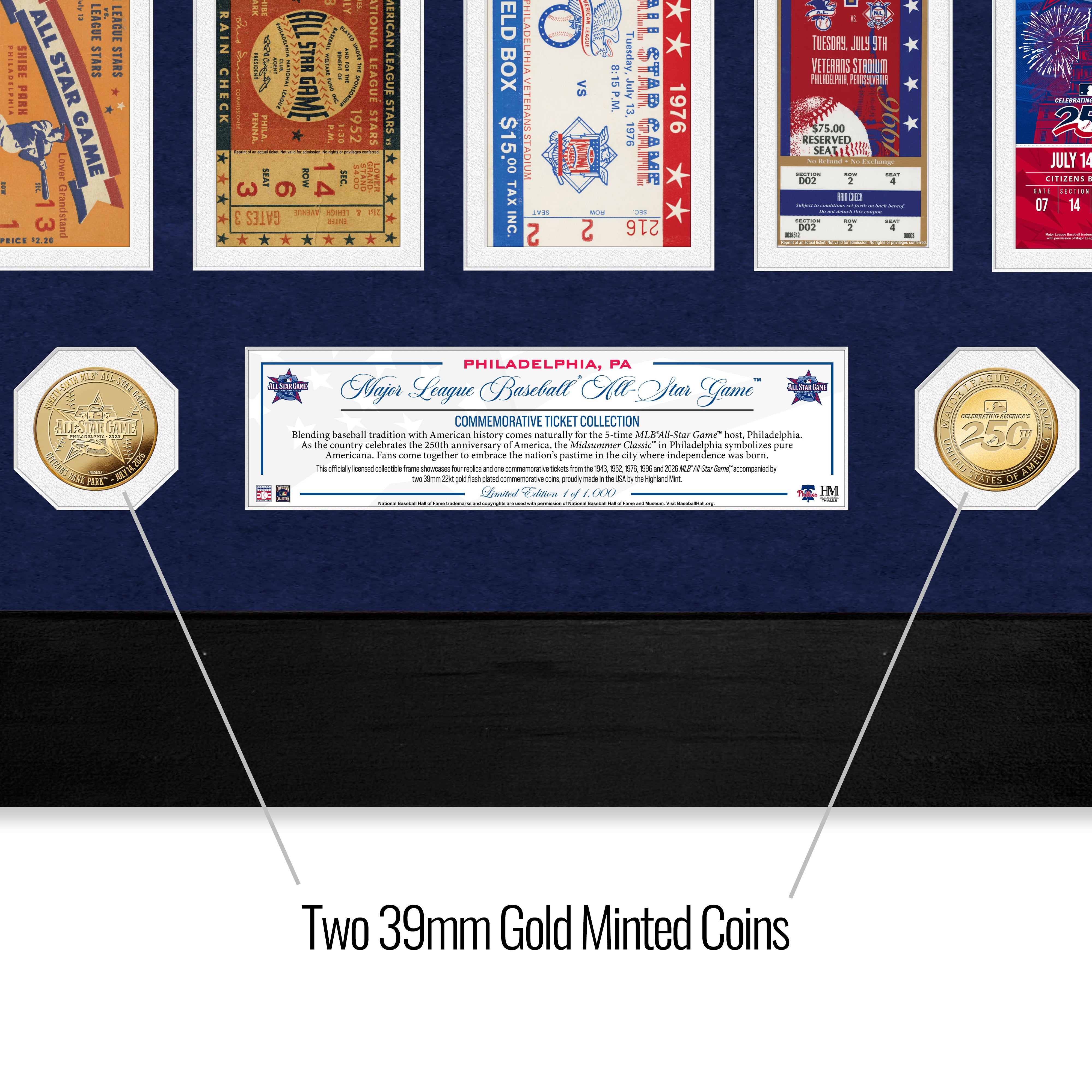 Deluxe Philadelphia MLB All Star Game Ticket History Gold Coin Collection