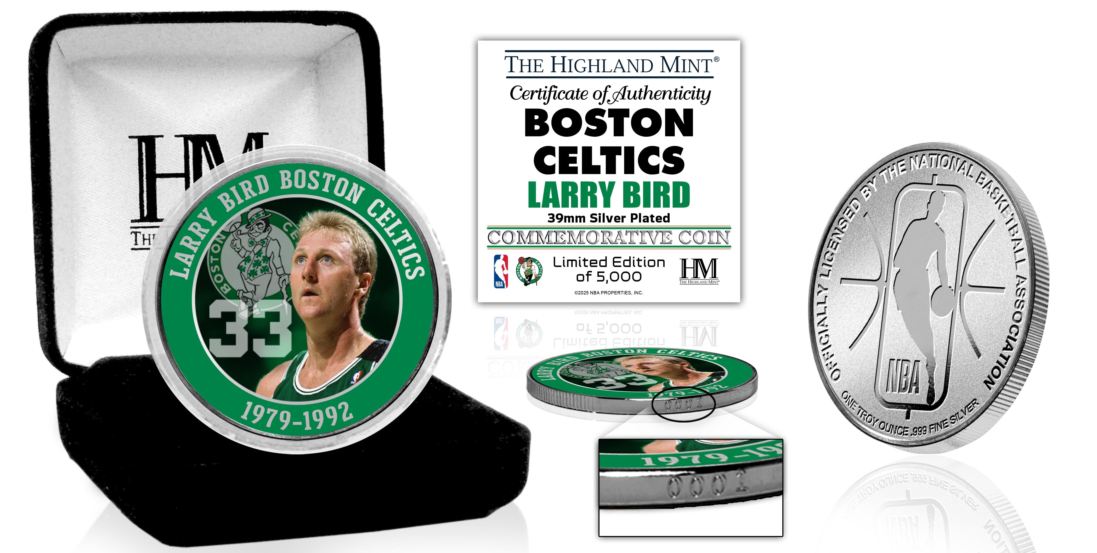 Larry Bird Boston Celtics Silver Plated Color Coin