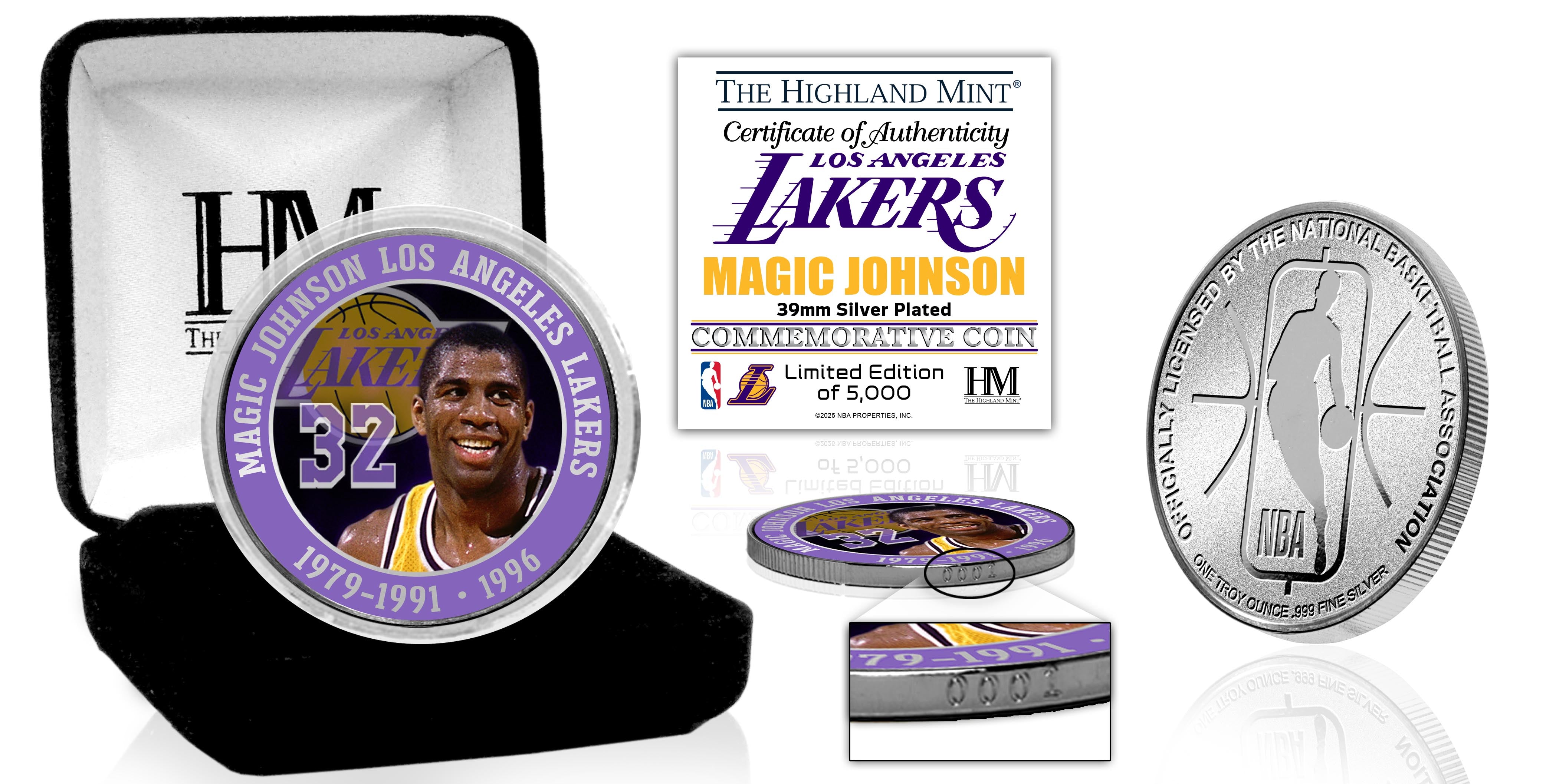 Magic Johnson Los Angeles Lakers Silver Plated Color Coin