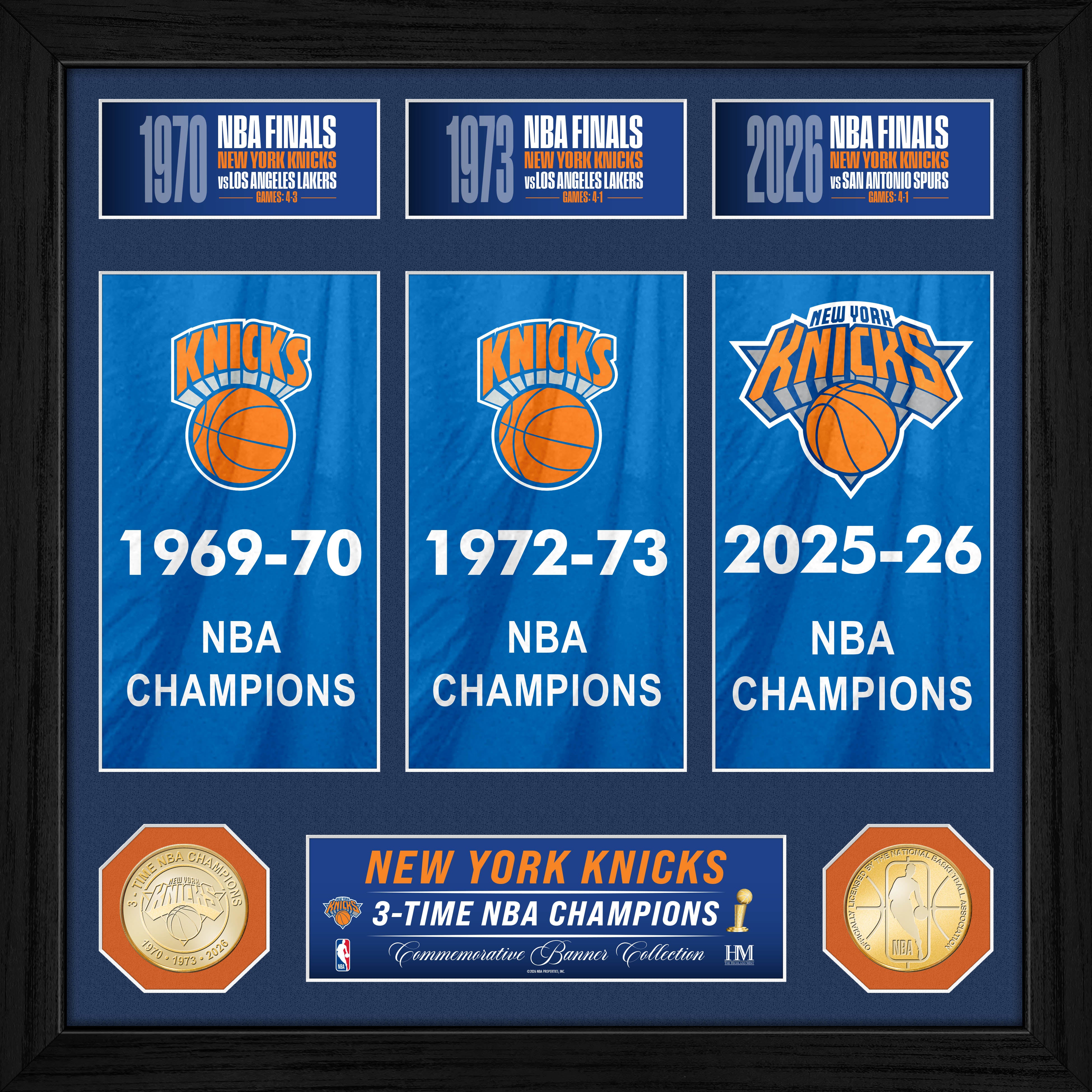 New York Knicks 3-Time Banner Bronze Coin Photo Mint