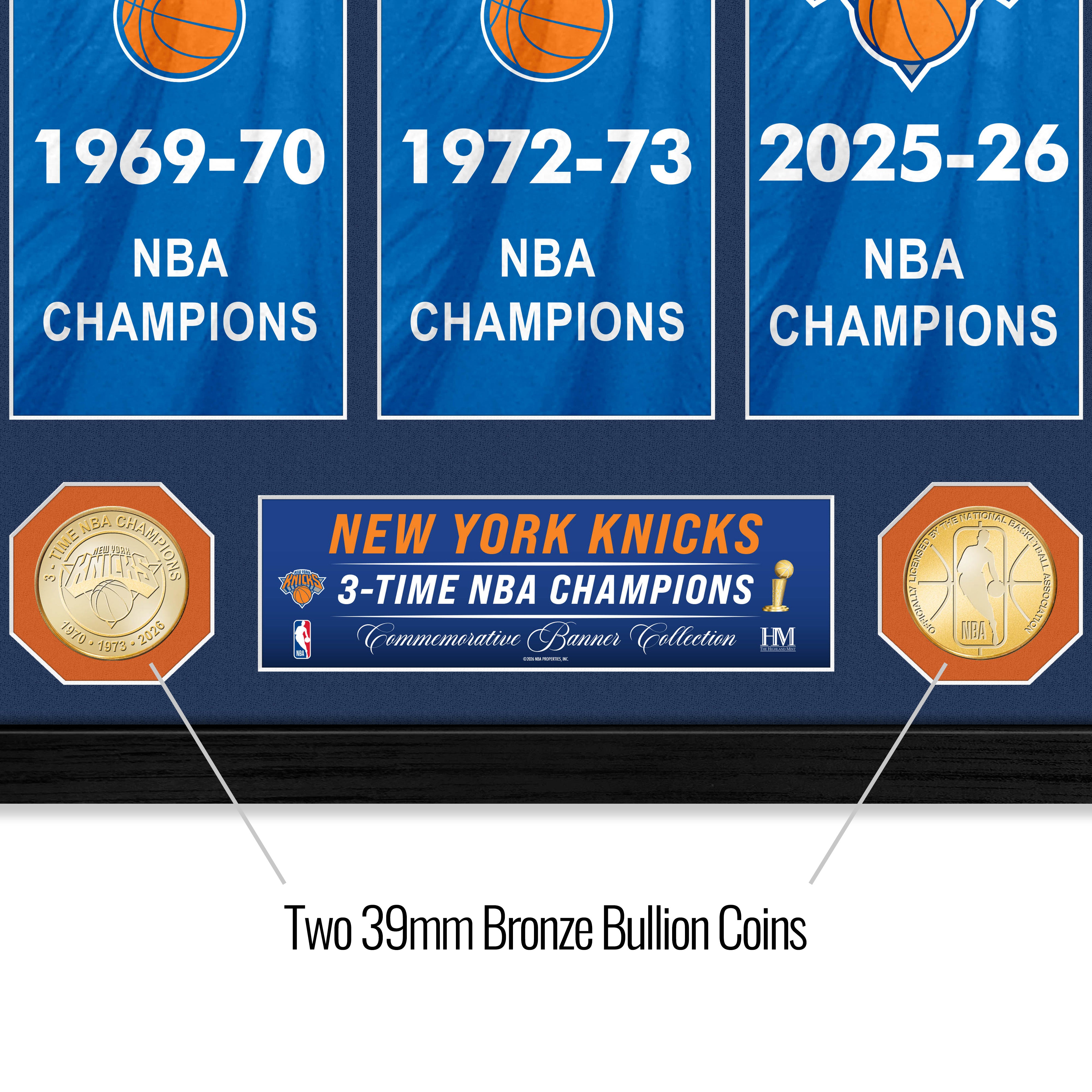New York Knicks 3-Time Banner Bronze Coin Photo Mint