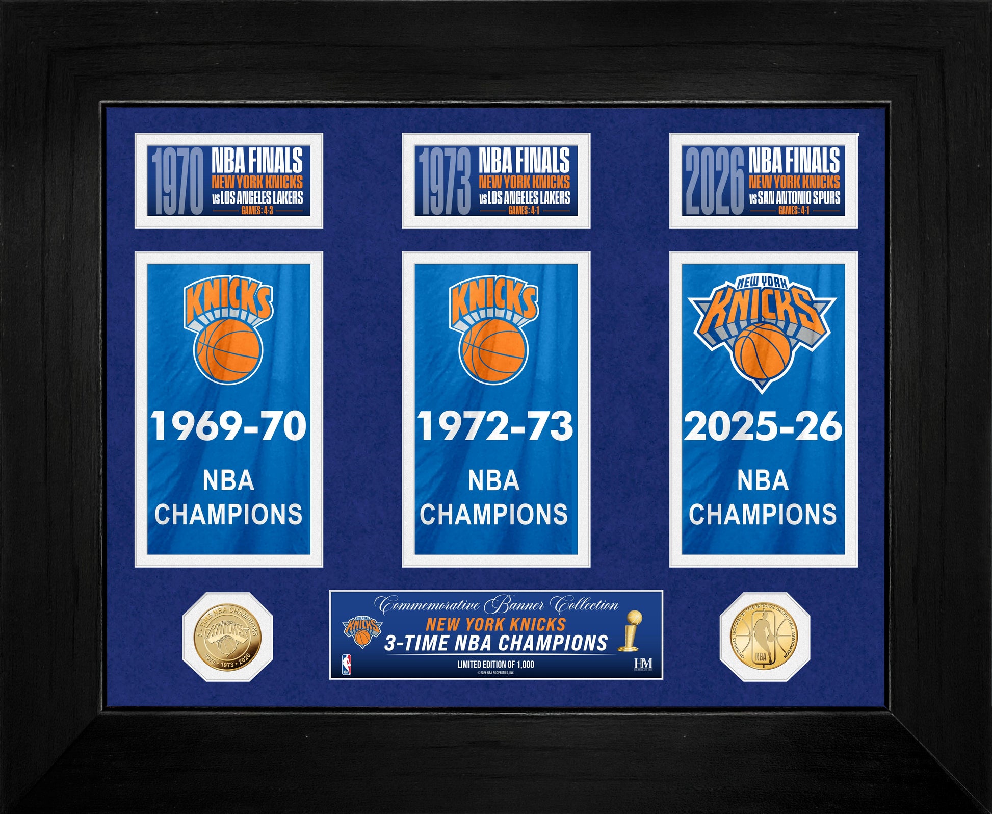 New York Knicks 3-Time Deluxe Banner Gold Coin Photo Mint