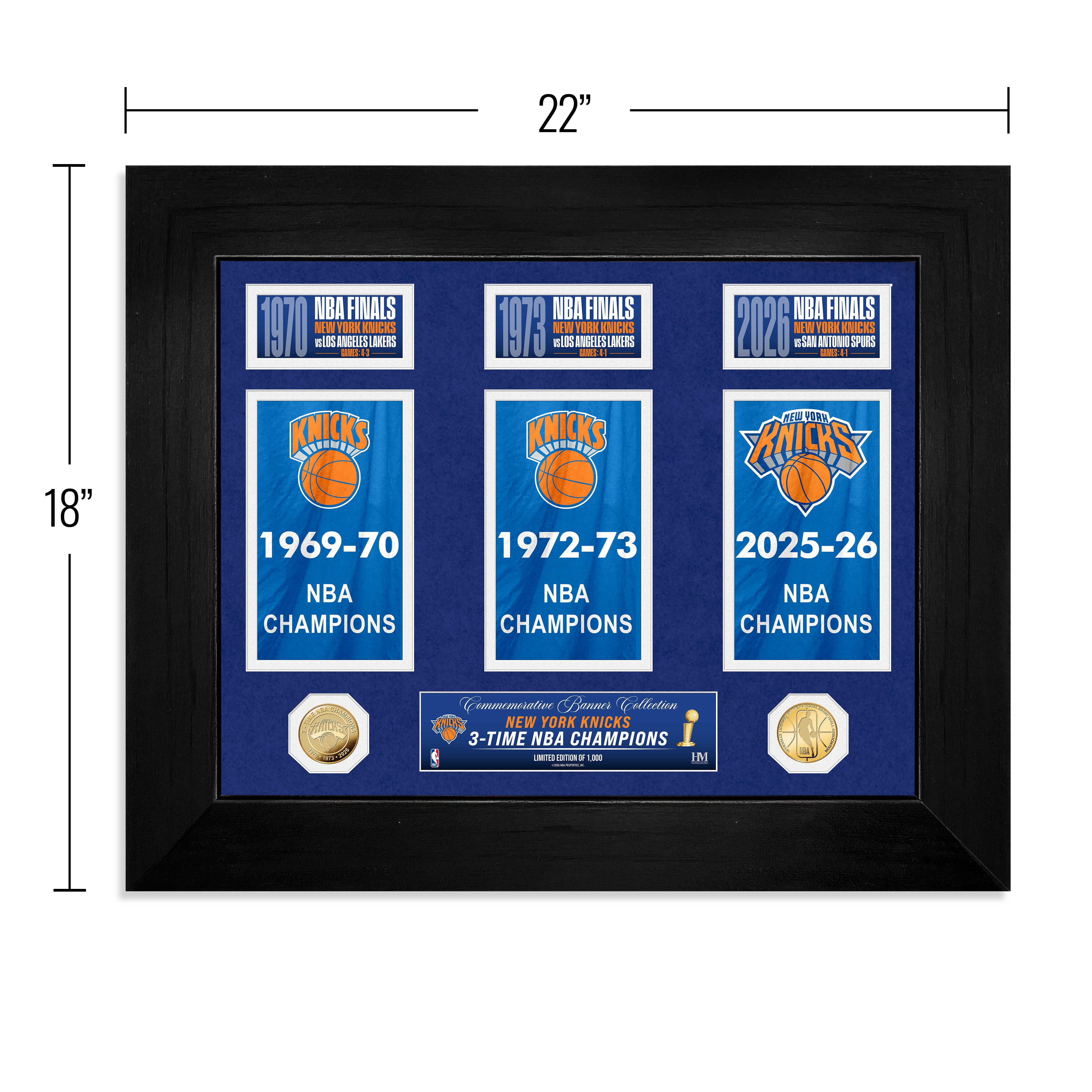New York Knicks 3-Time Deluxe Banner Gold Coin Photo Mint