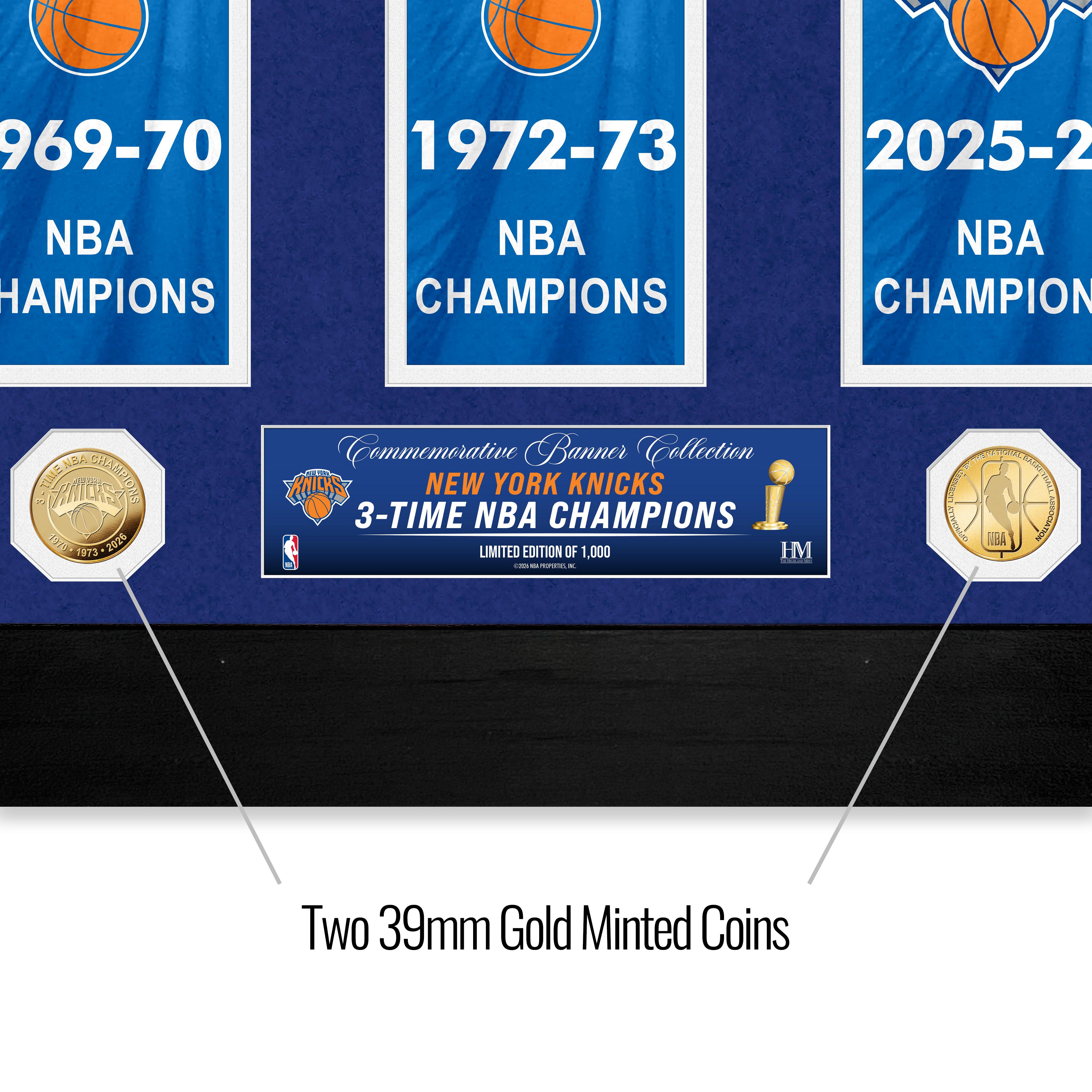 New York Knicks 3-Time Deluxe Banner Gold Coin Photo Mint