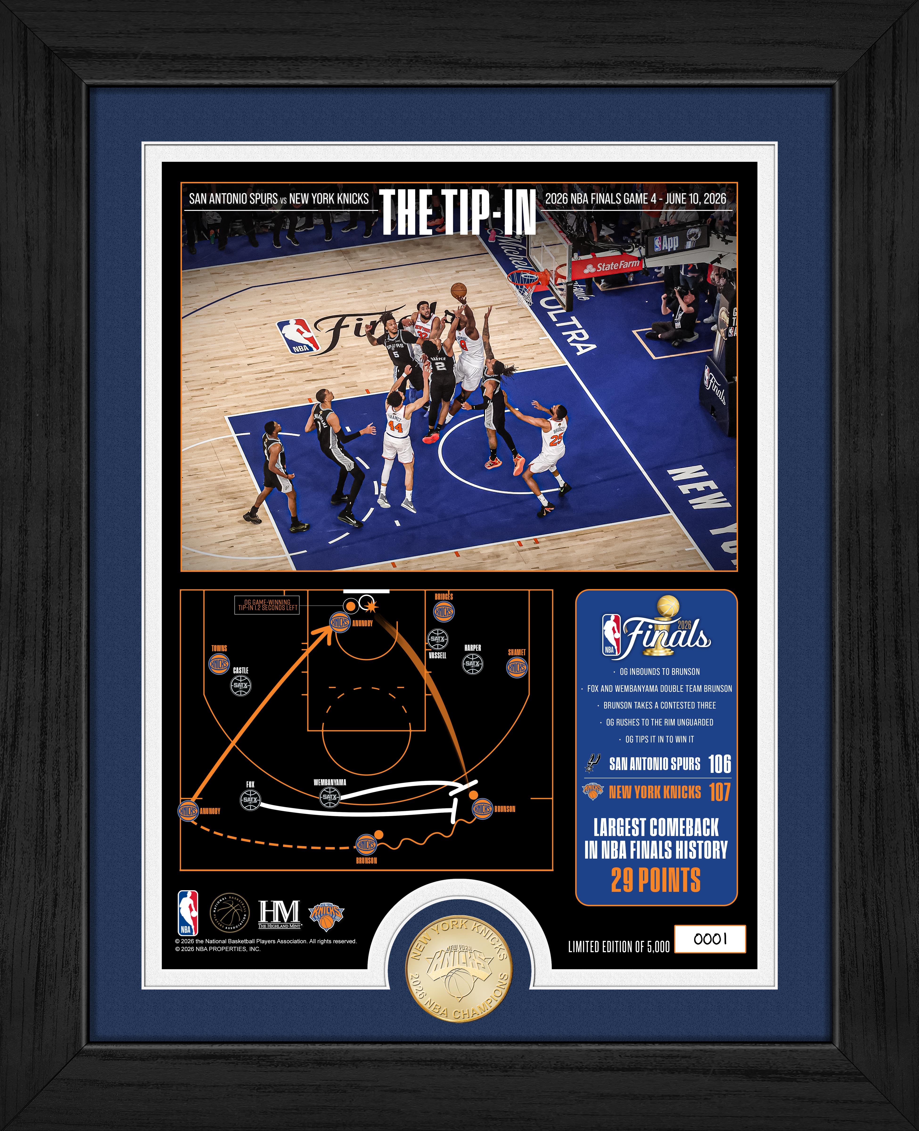New York Knicks 2026 NBA Finals Game 4 OG Tip-in Bronze Coin Photo Mint