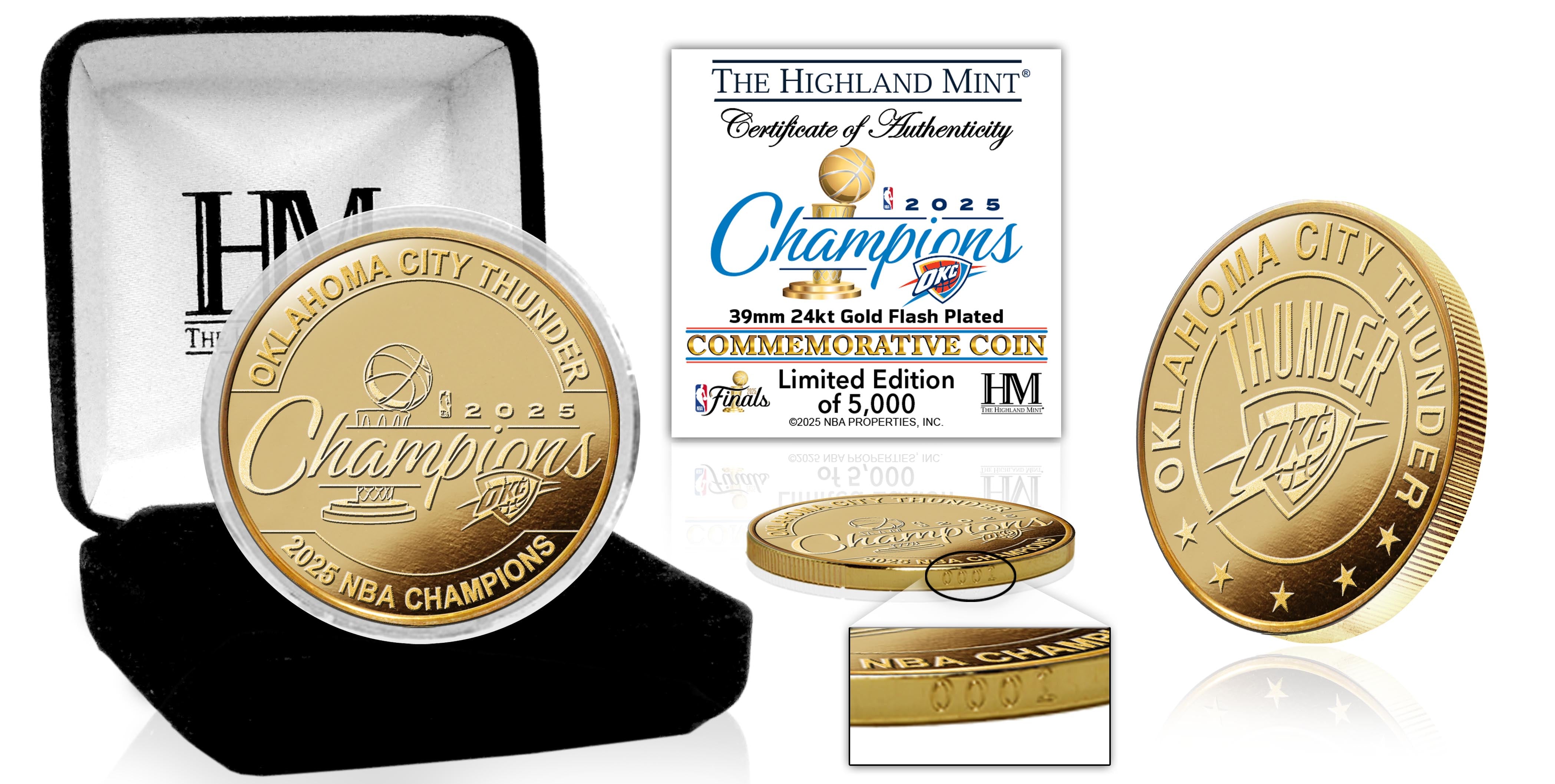 Oklahoma City Thunder 2025 NBA Champions Gold Plated Coin
