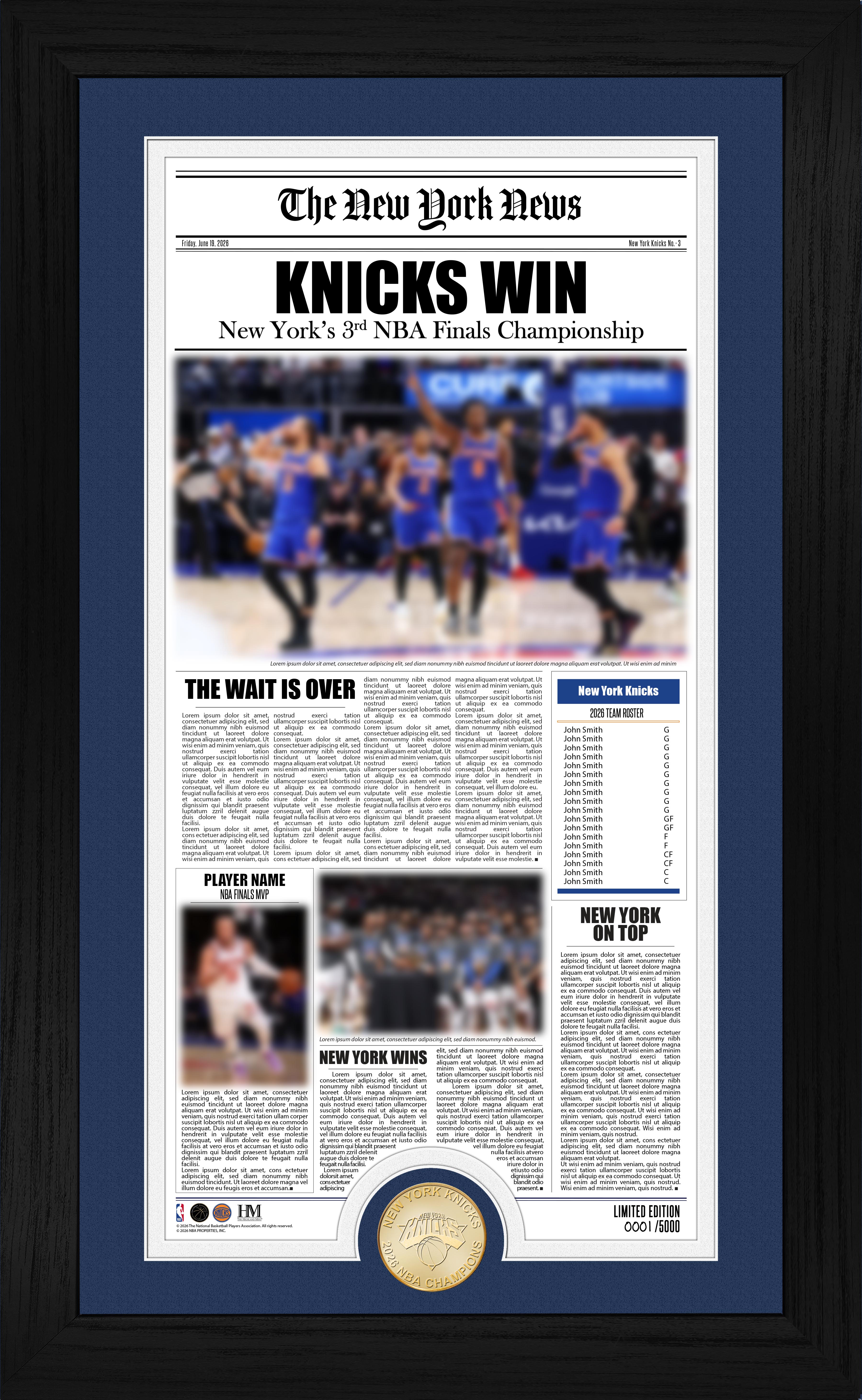 New York Knicks 2026 NBA Champions Front Page News Bronze Coin Photo Mint