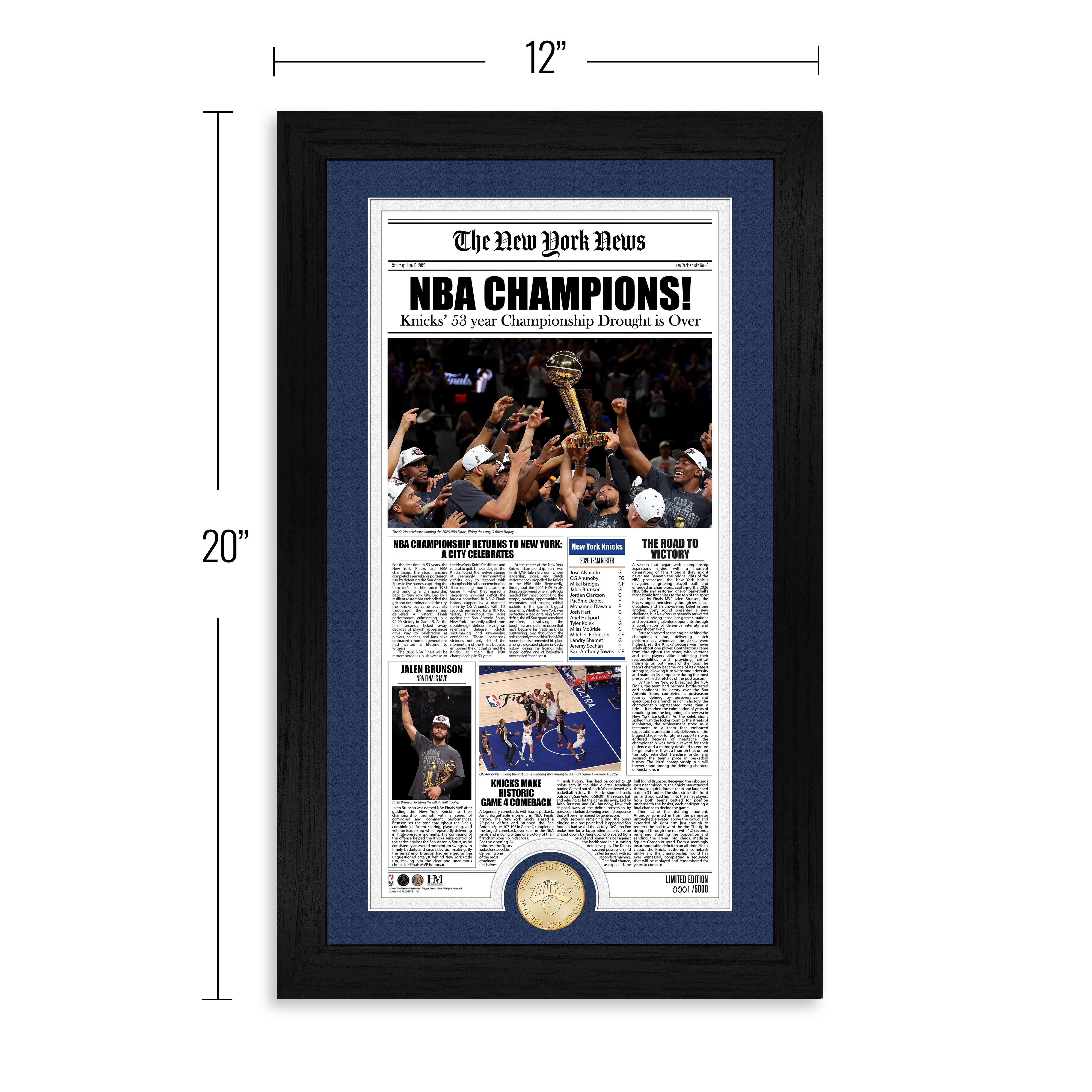 New York Knicks 2026 NBA Champions Front Page News Bronze Coin Photo Mint