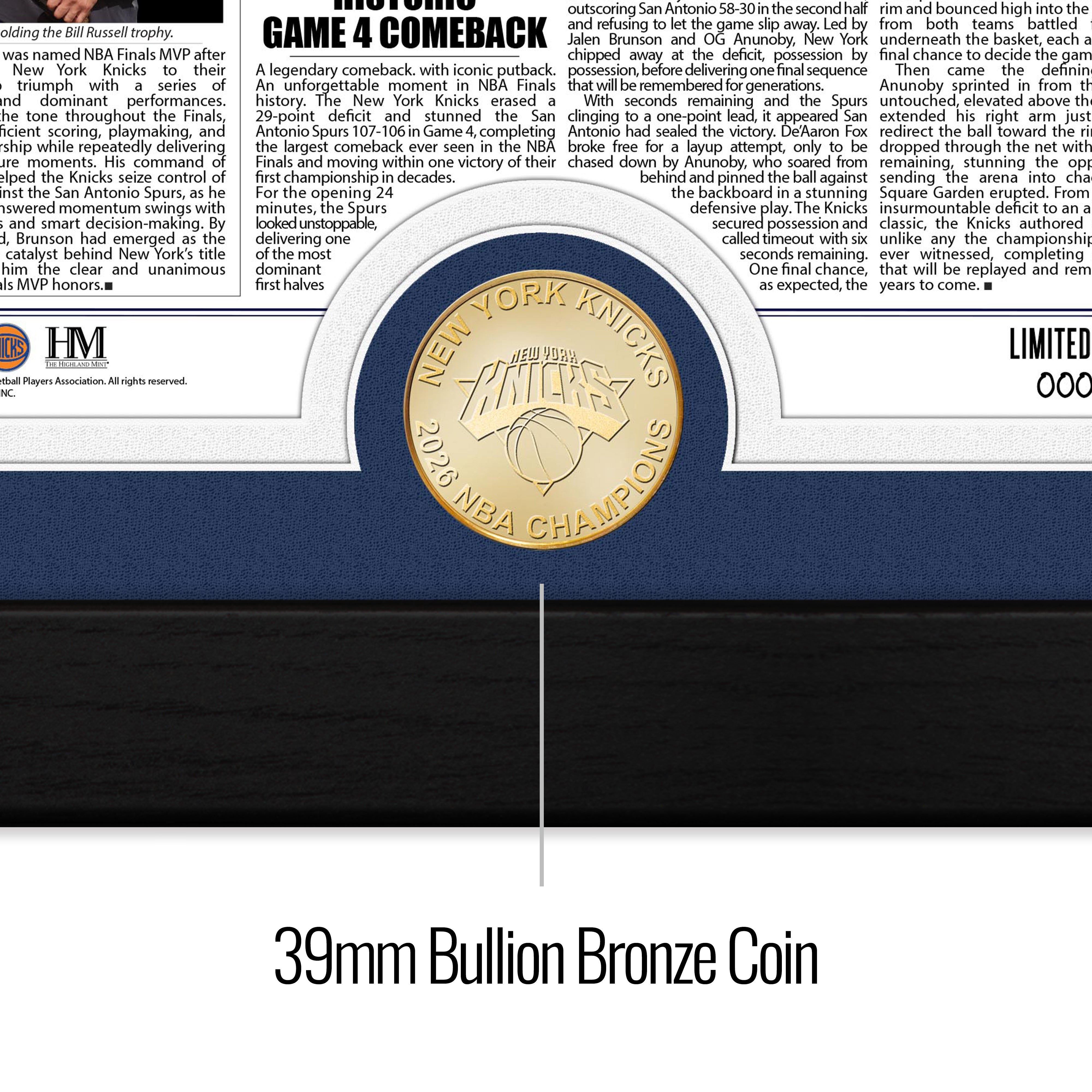 New York Knicks 2026 NBA Champions Front Page News Bronze Coin Photo Mint