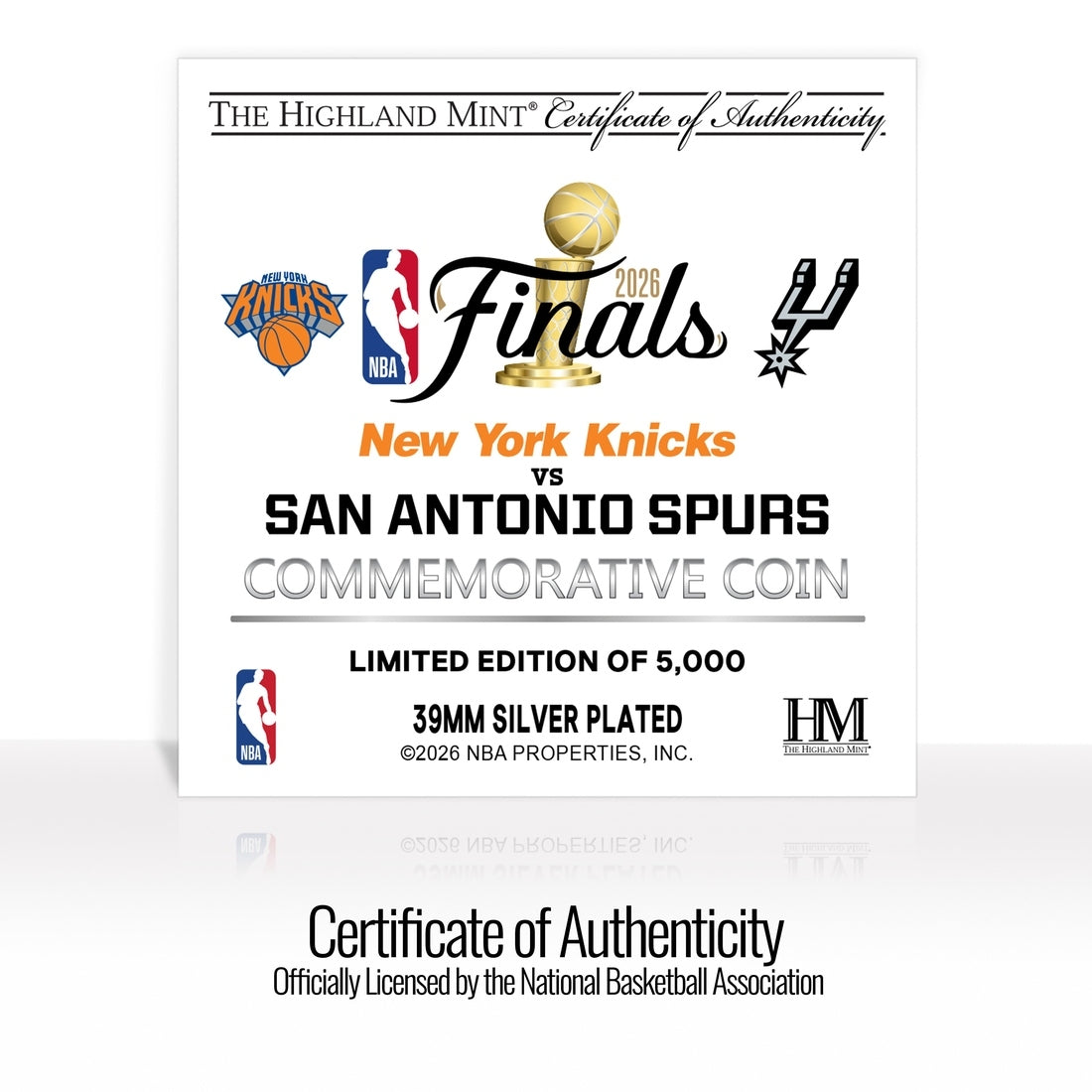 New York Knicks vs. San Antonio Spurs 2026 NBA Finals Championship Dueling Silver Coin
