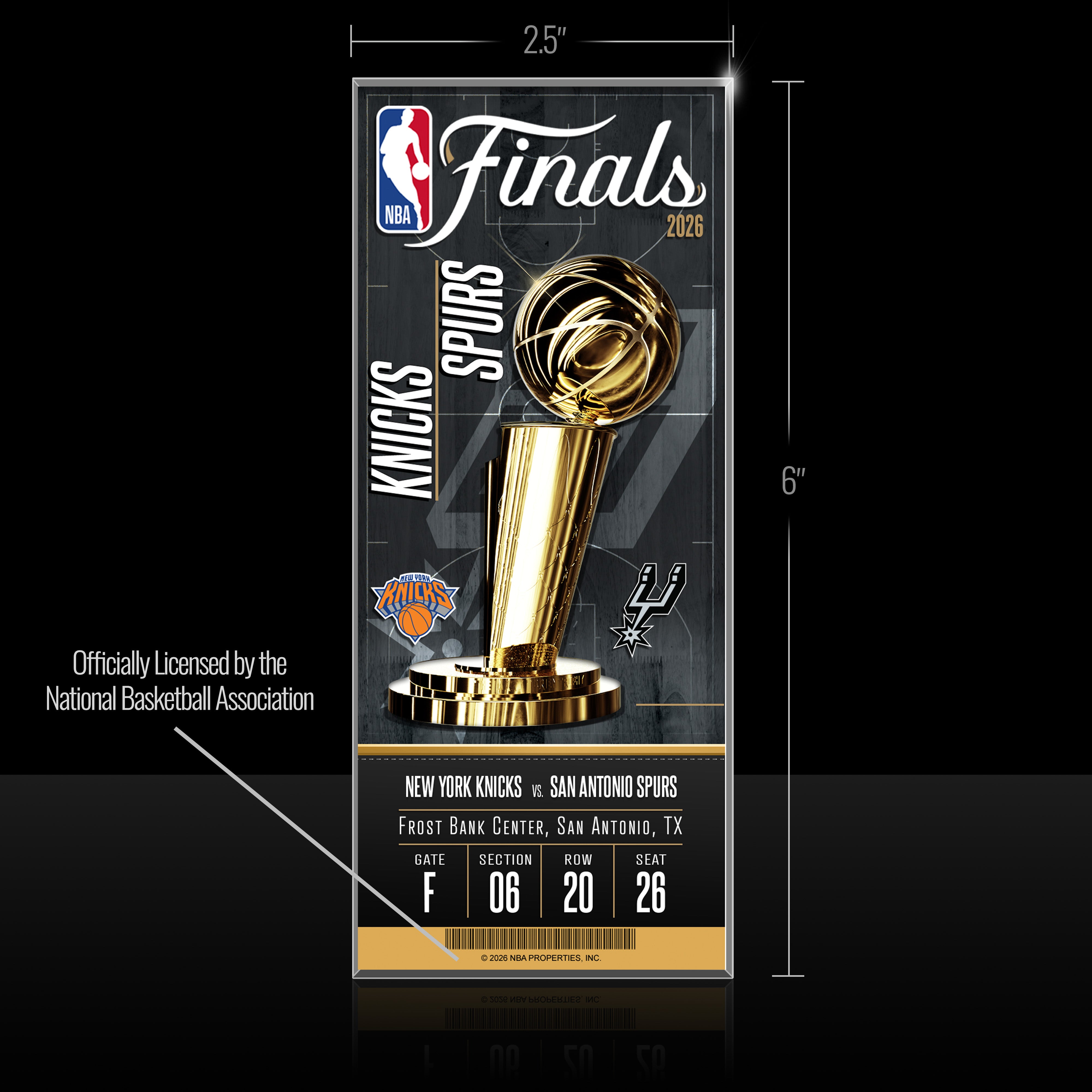 Knicks vs. Spurs at San Antonio 2026 NBA Finals Championship Dueling Acrylic Ticket