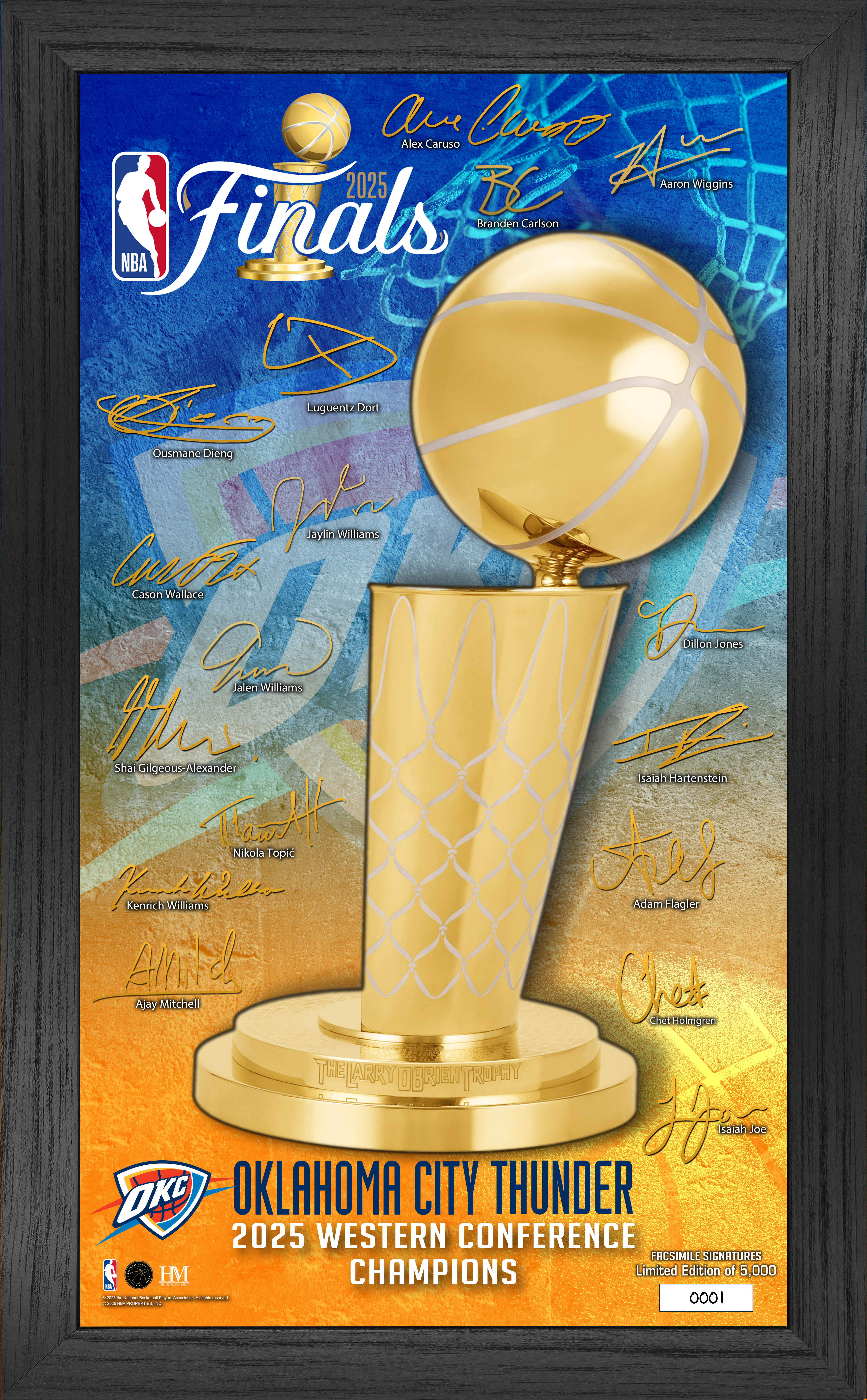 Oklahoma City Thunder 2025 NBA Western Conference Champions Signature Trophy Frame
