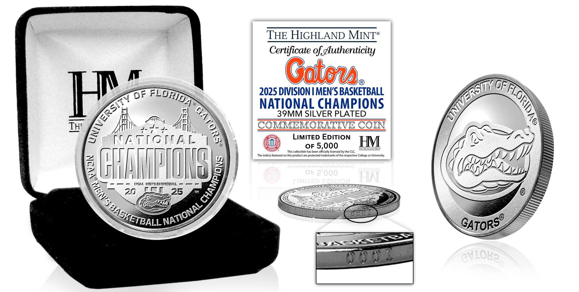 University of Florida 2025 Men's Basketball NCAA National Champions Silver Plated Coin
