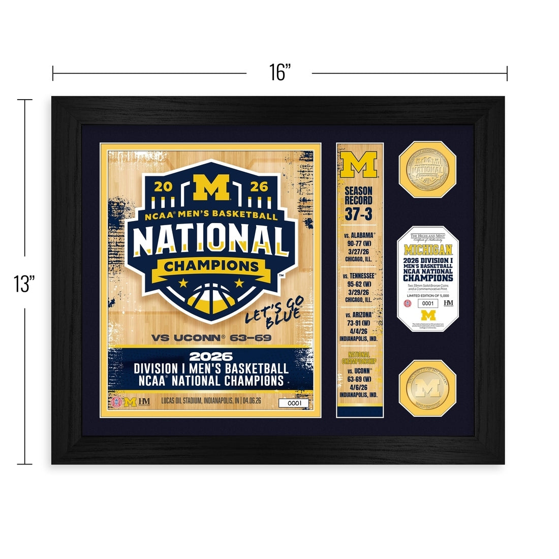 Michigan Wolverines 2026 NCAA Men’s Basketball Champions Team Force Bronze Coin Photo Mint