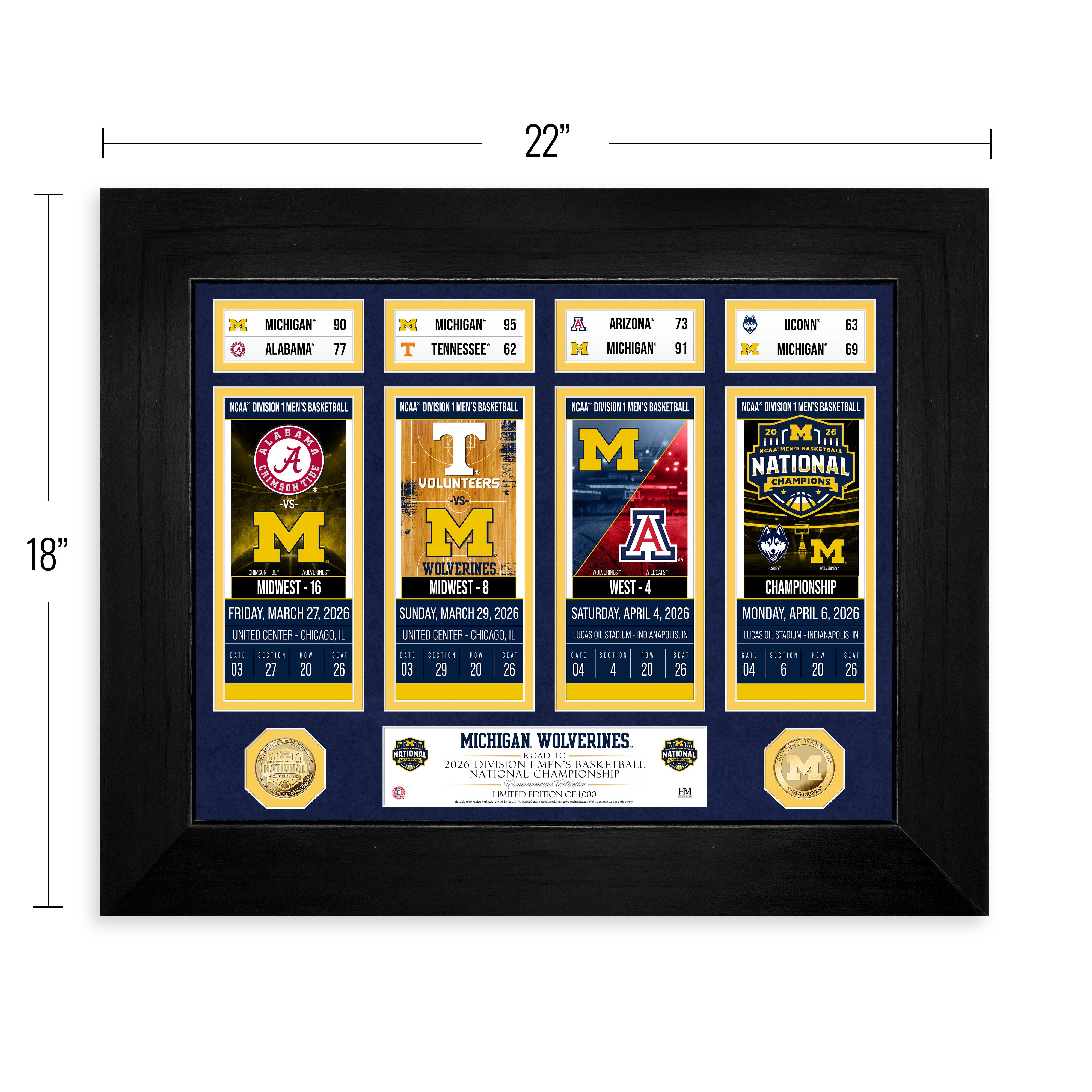 Michigan Wolverines Deluxe 2026 NCAA Men’s Basketball Road to the Championship Ticket Collection Photo Mint