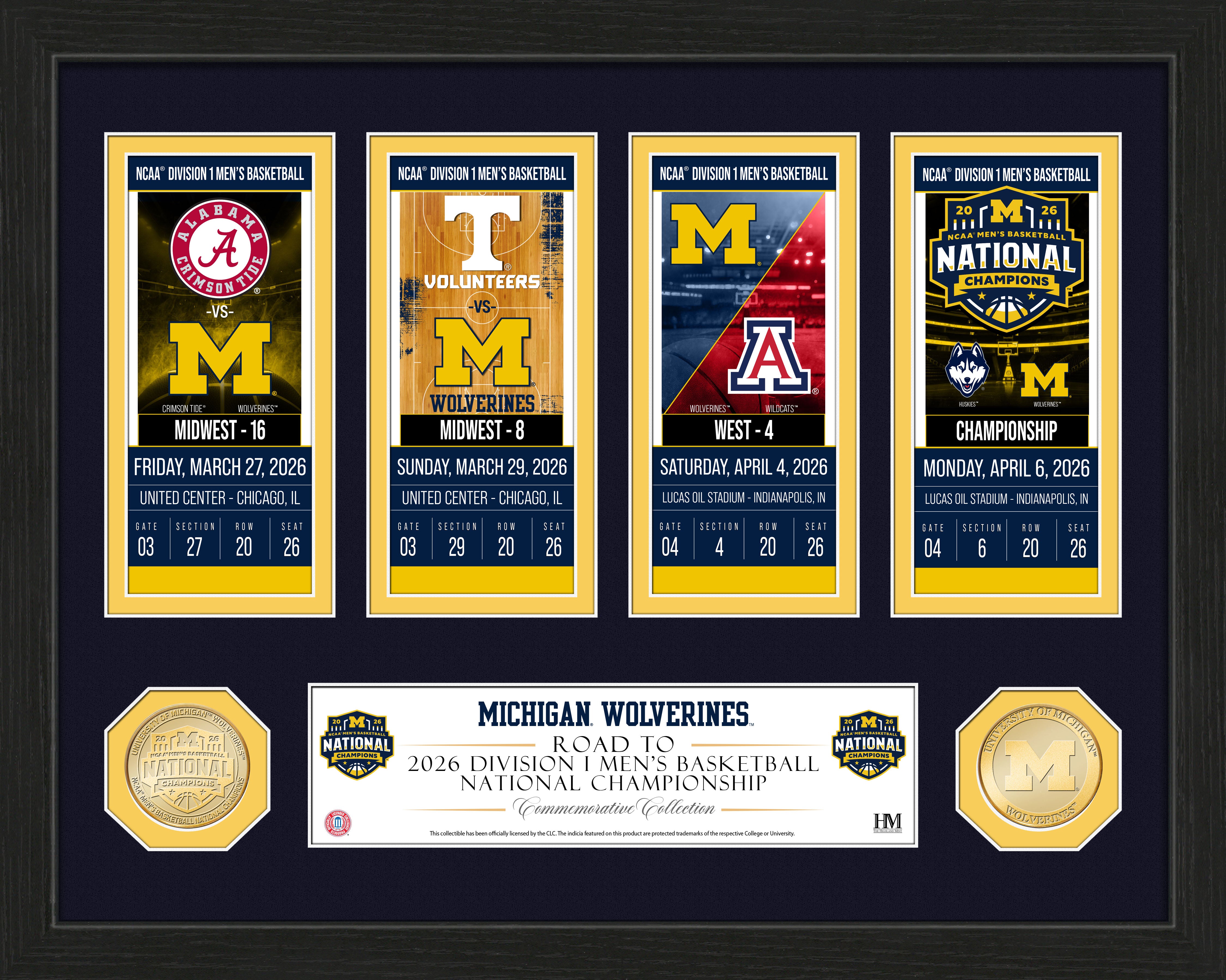 Michigan Wolverines 2026 NCAA Men’s Basketball Road to the Championship Ticket Collection Photo Mint