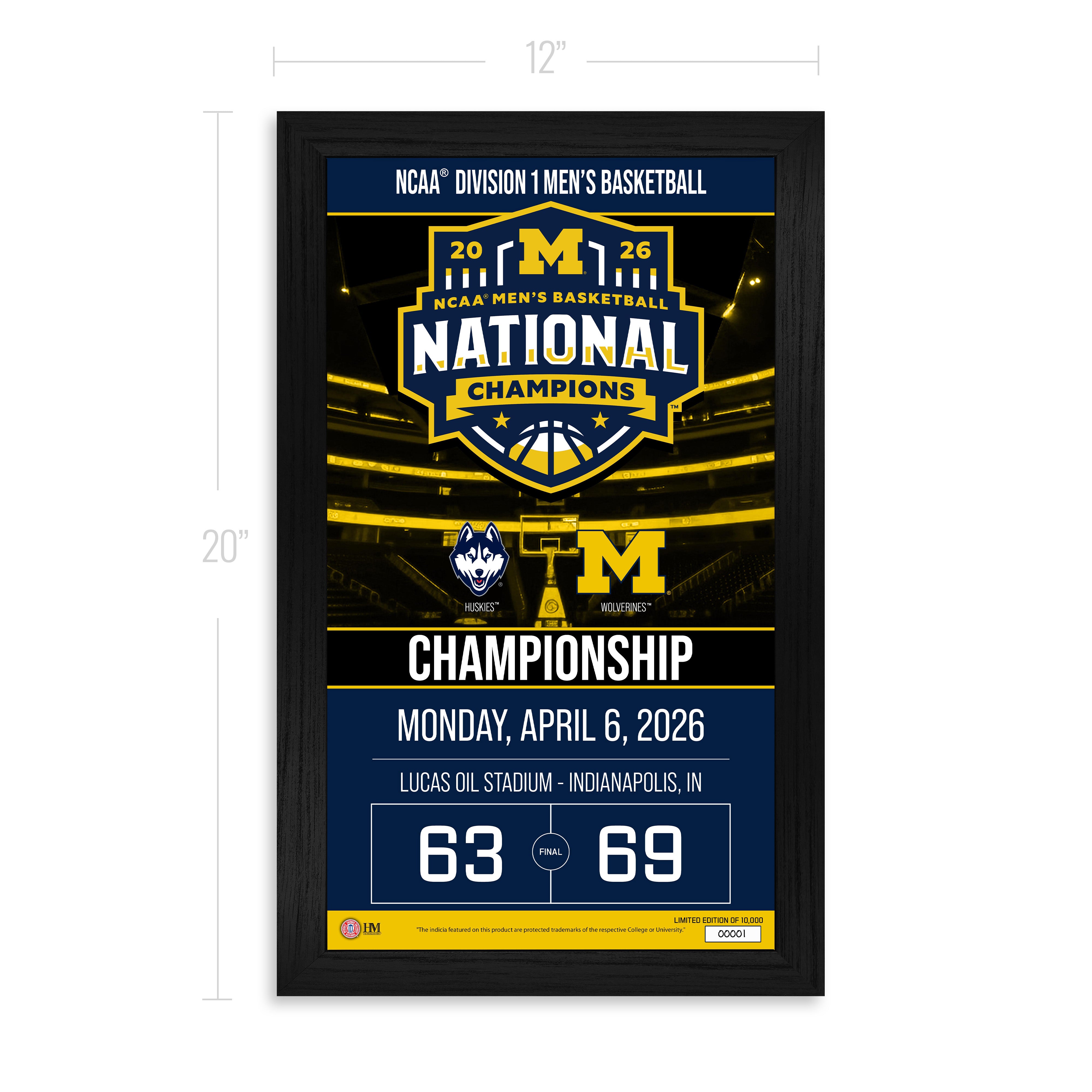 Michigan Wolverines 2026 NCAA Men's Basketball Champions Game Day Frame