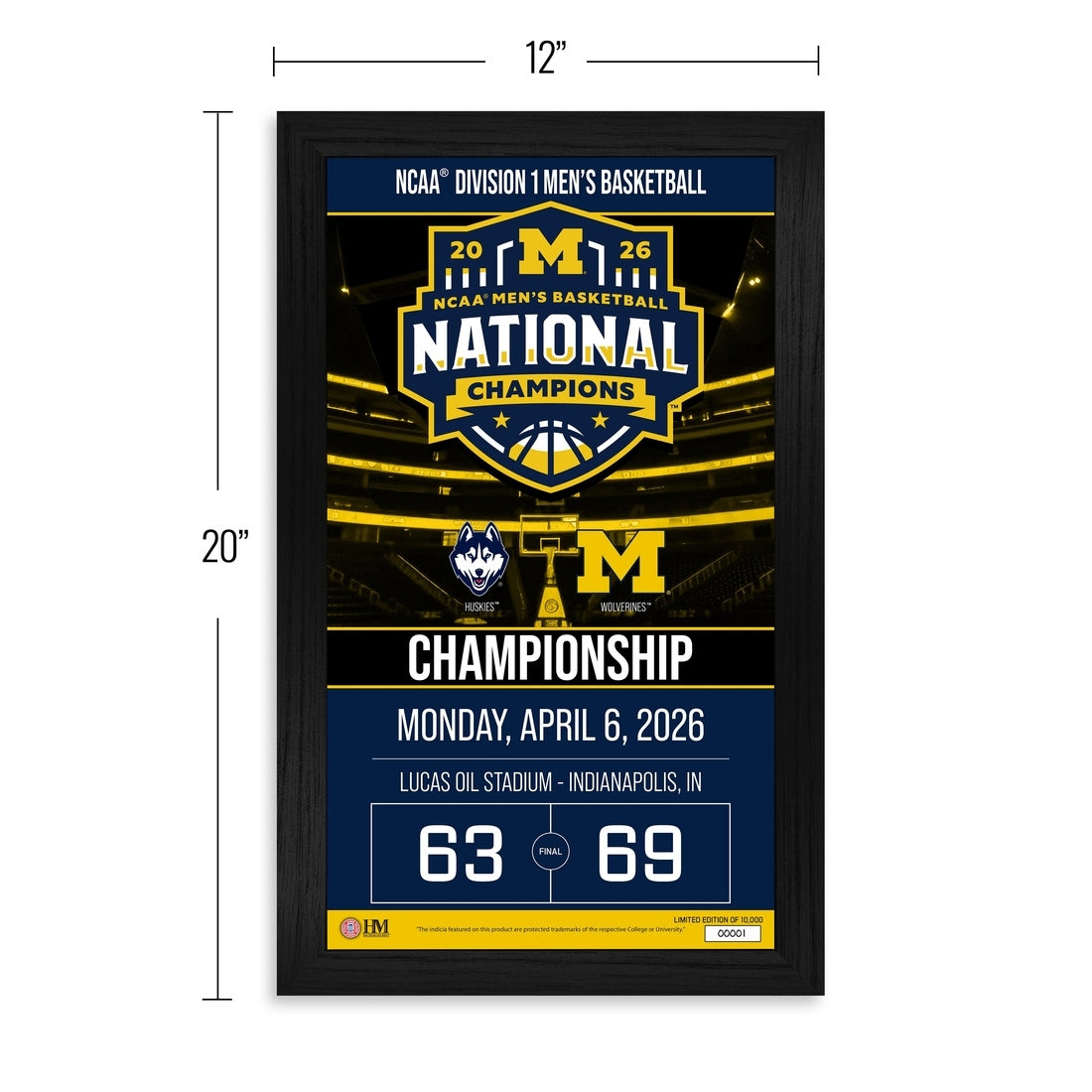 Michigan Wolverines 2026 NCAA Men's Basketball Champions Game Day Frame