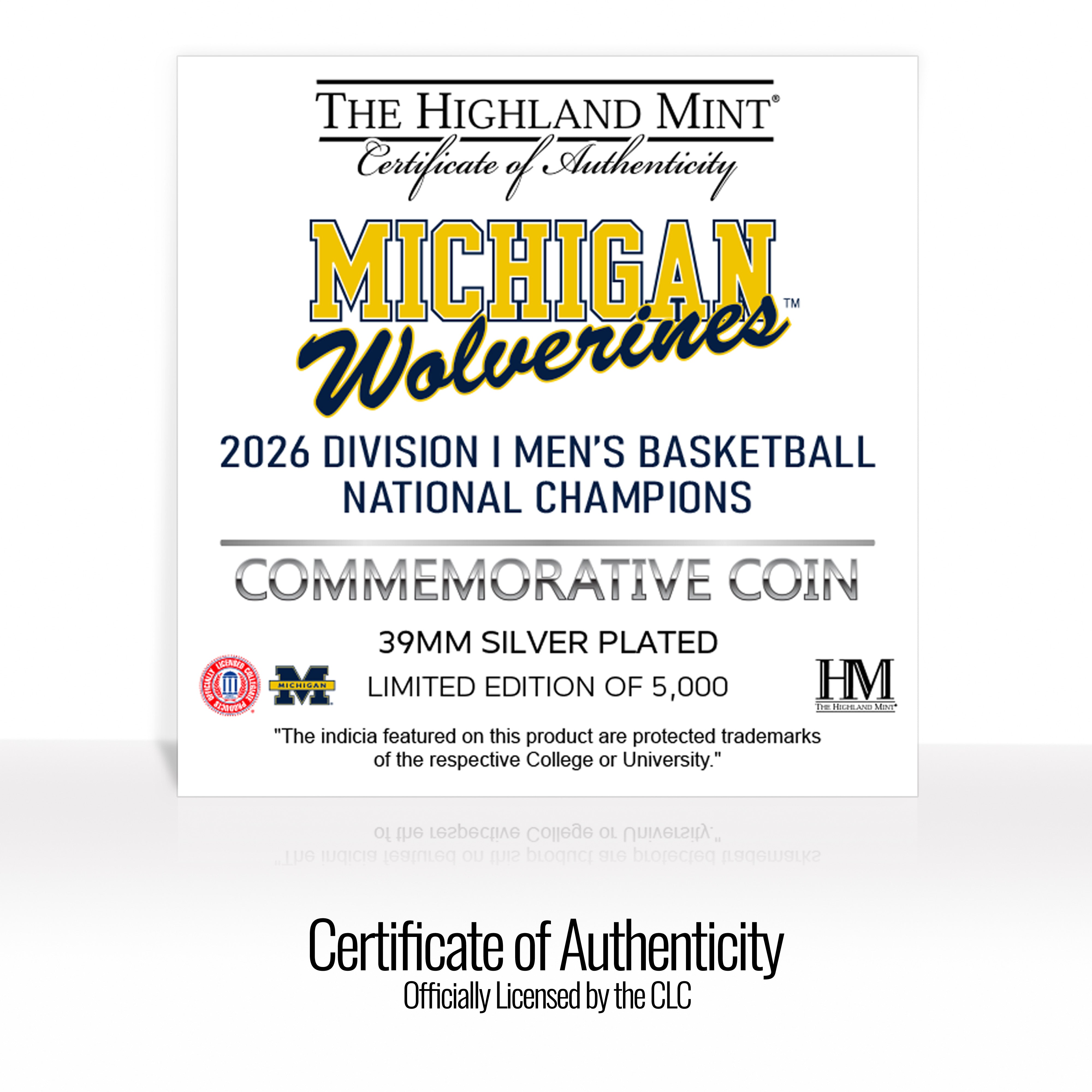 Michigan Wolverines 2026 NCAA Men’s Basketball Champions Silver Plated Coin