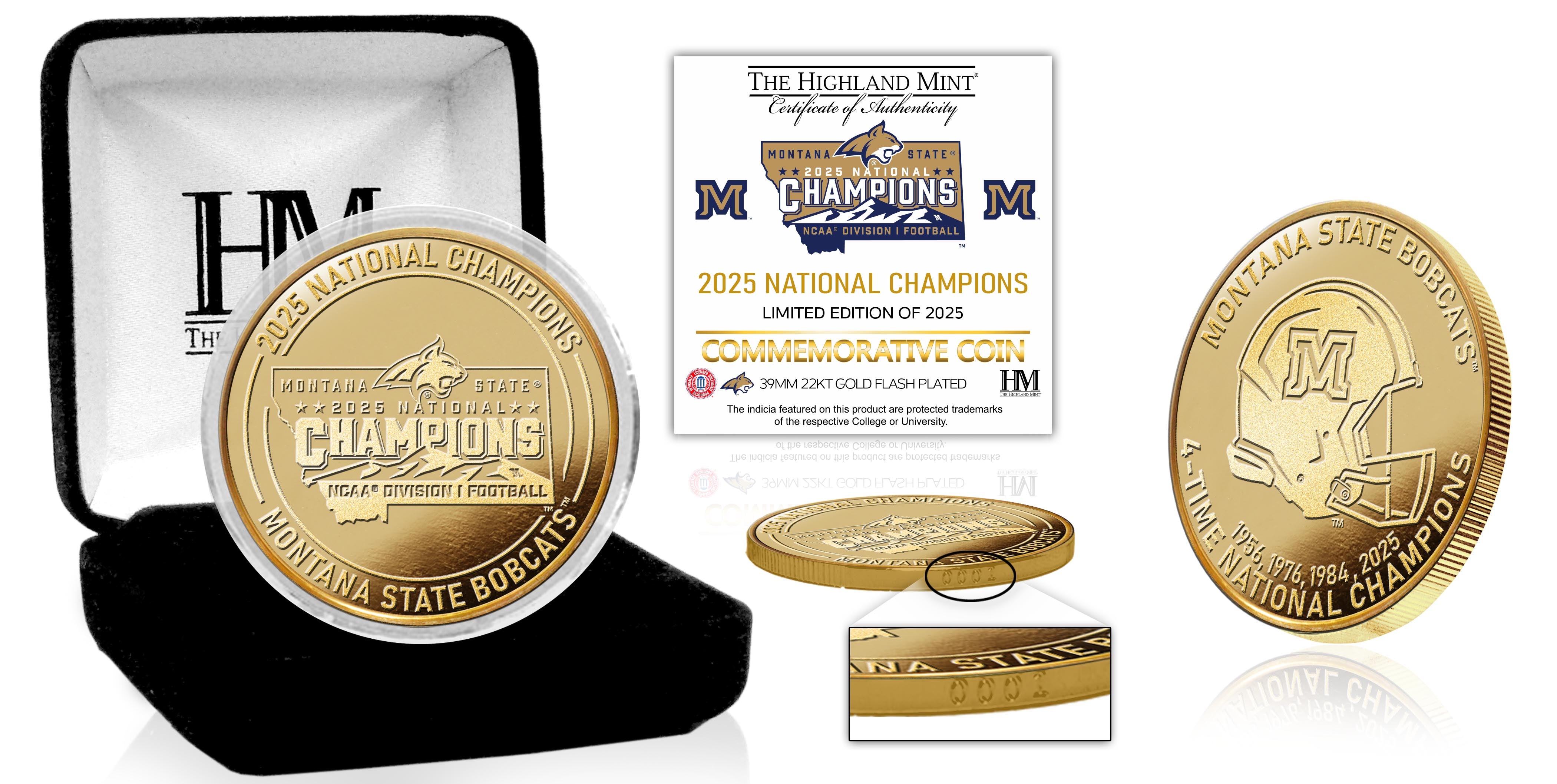 Montana State Bobcats 2025 NCAA Div 1 FCS National Champions Gold Plated Coin