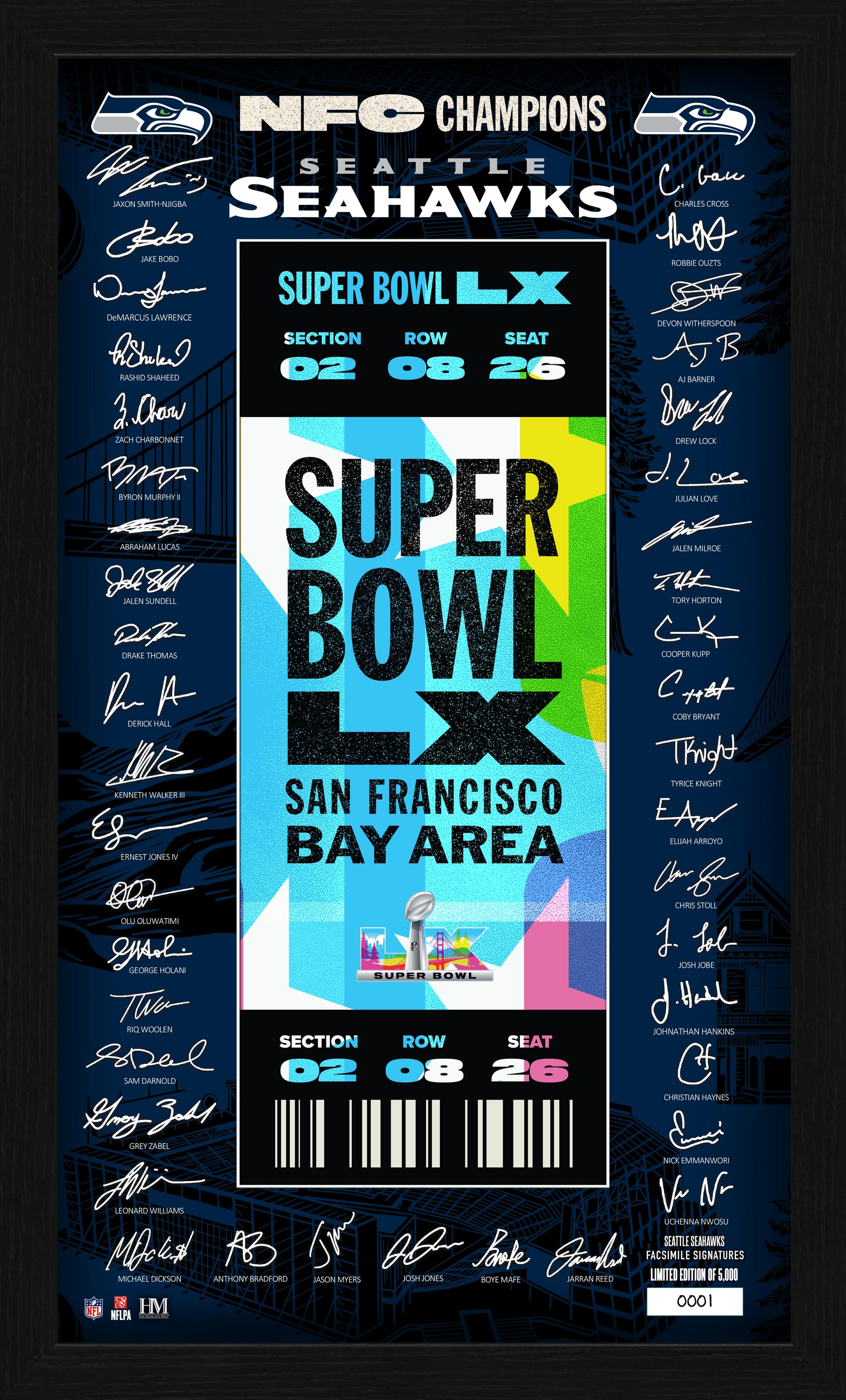 Seattle Seahawks 2026 NFC Champions Super Bowl LX Signature Ticket Frame