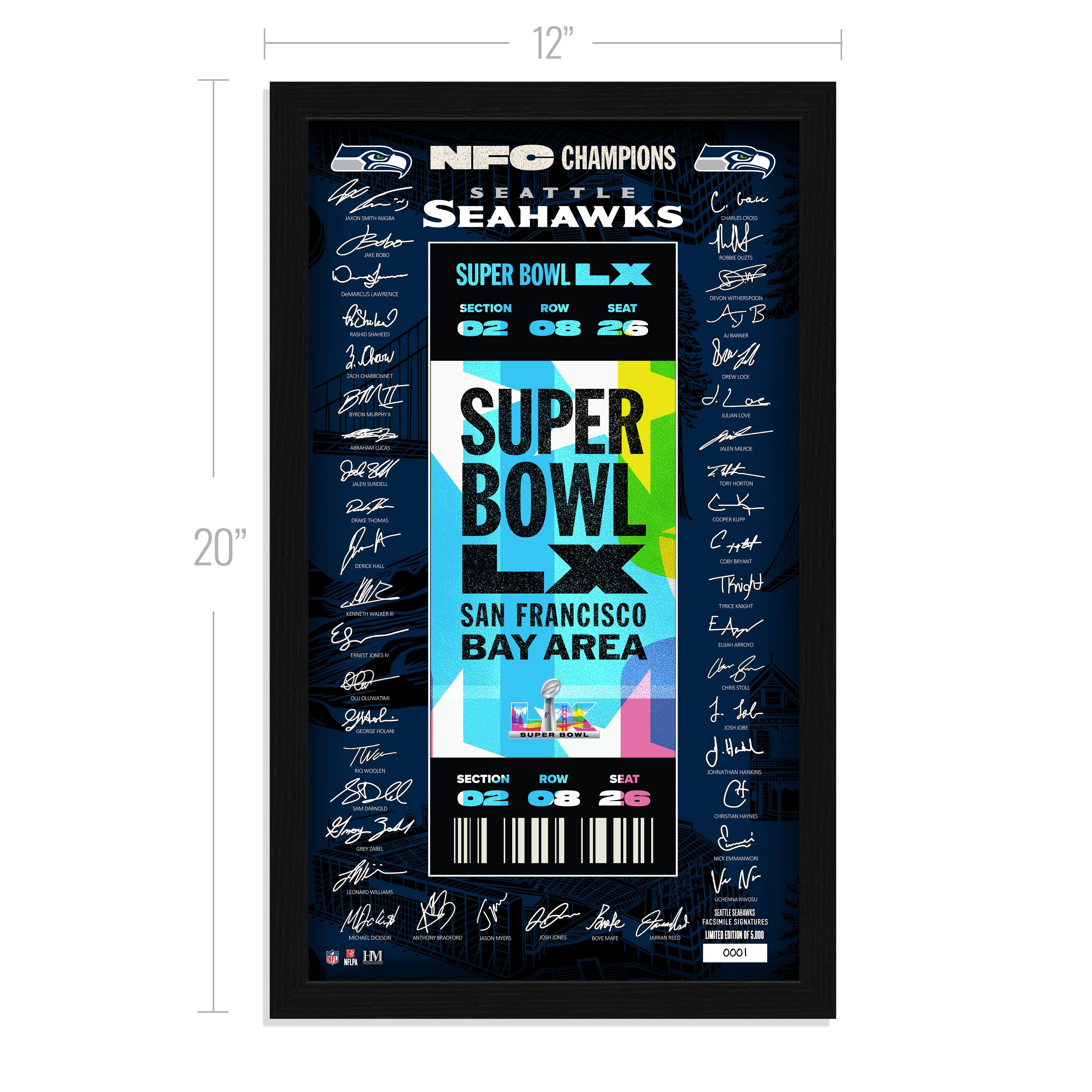 Seattle Seahawks 2026 NFC Champions Super Bowl LX Signature Ticket Fra