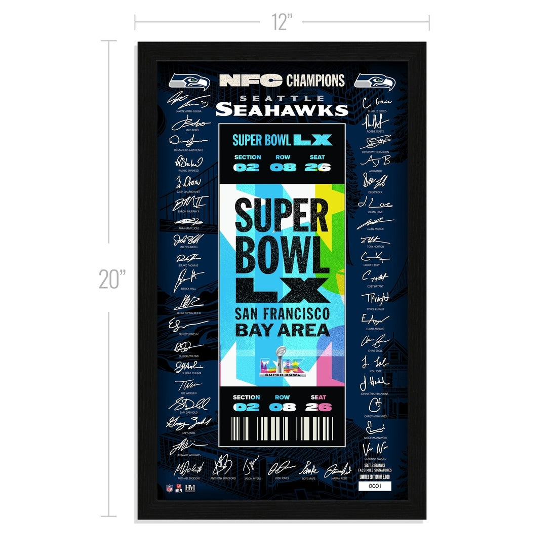 Seattle Seahawks 2026 NFC Champions Super Bowl LX Signature Ticket Frame