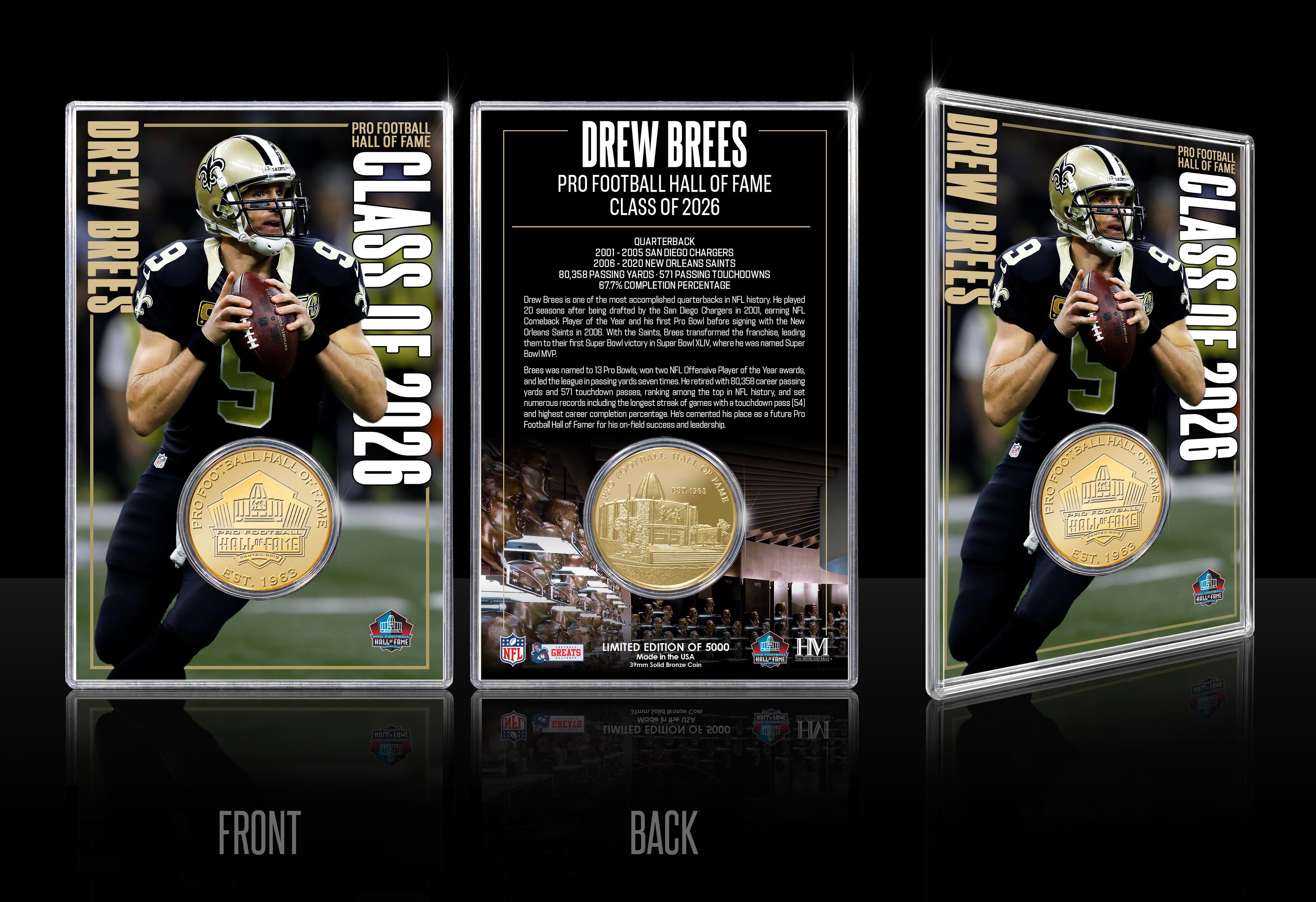 Drew Brees 2026 NFL Hall of Fame Induction Bronze Coin Card