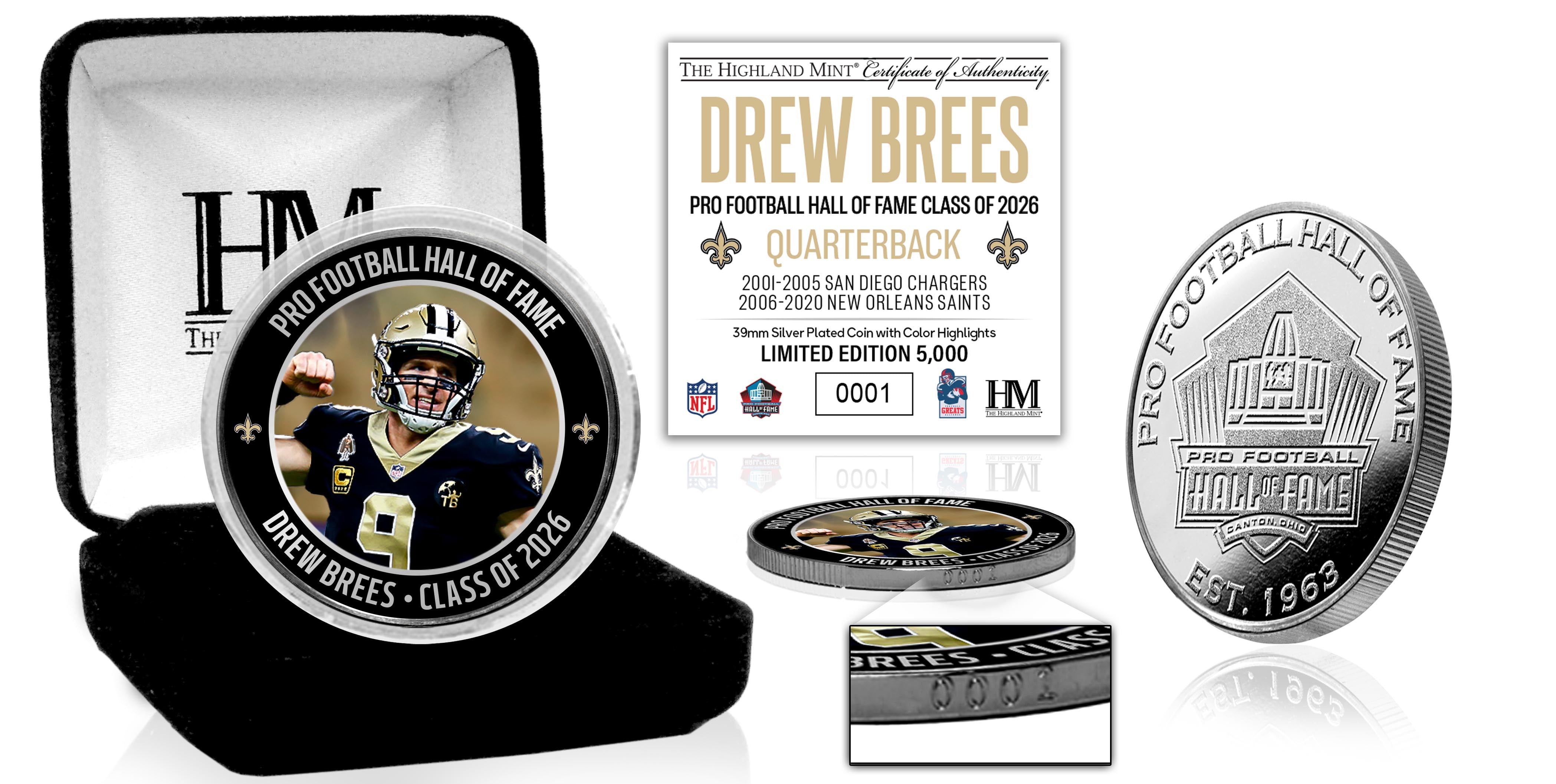 Drew Brees 2026 NFL Hall of Fame Induction Silver Plated Coin