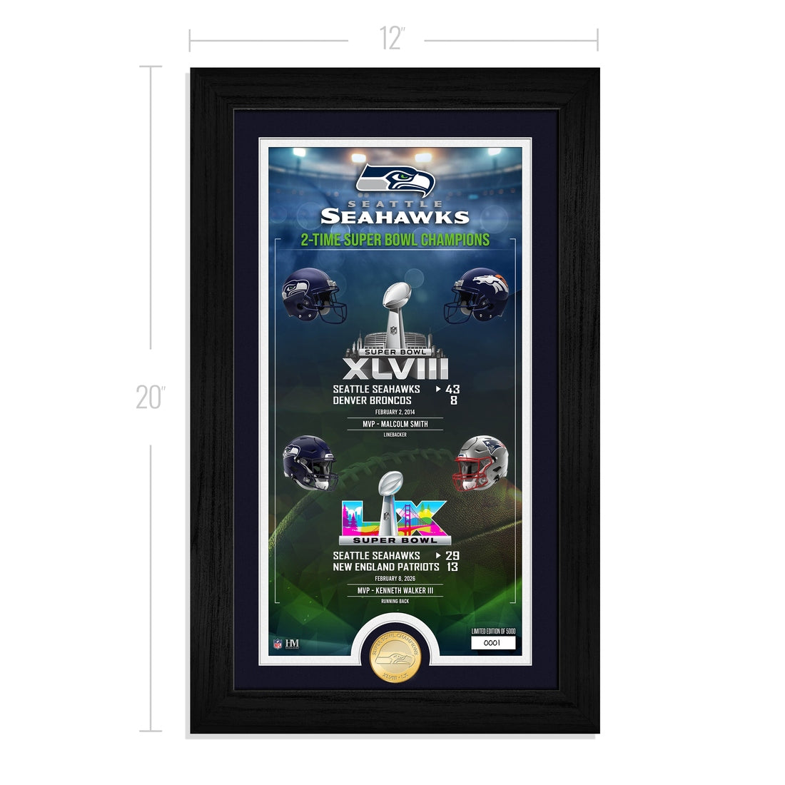 Seattle Seahawks 2-time Super Bowl Champions Legacy Bronze Coin Photo Mint