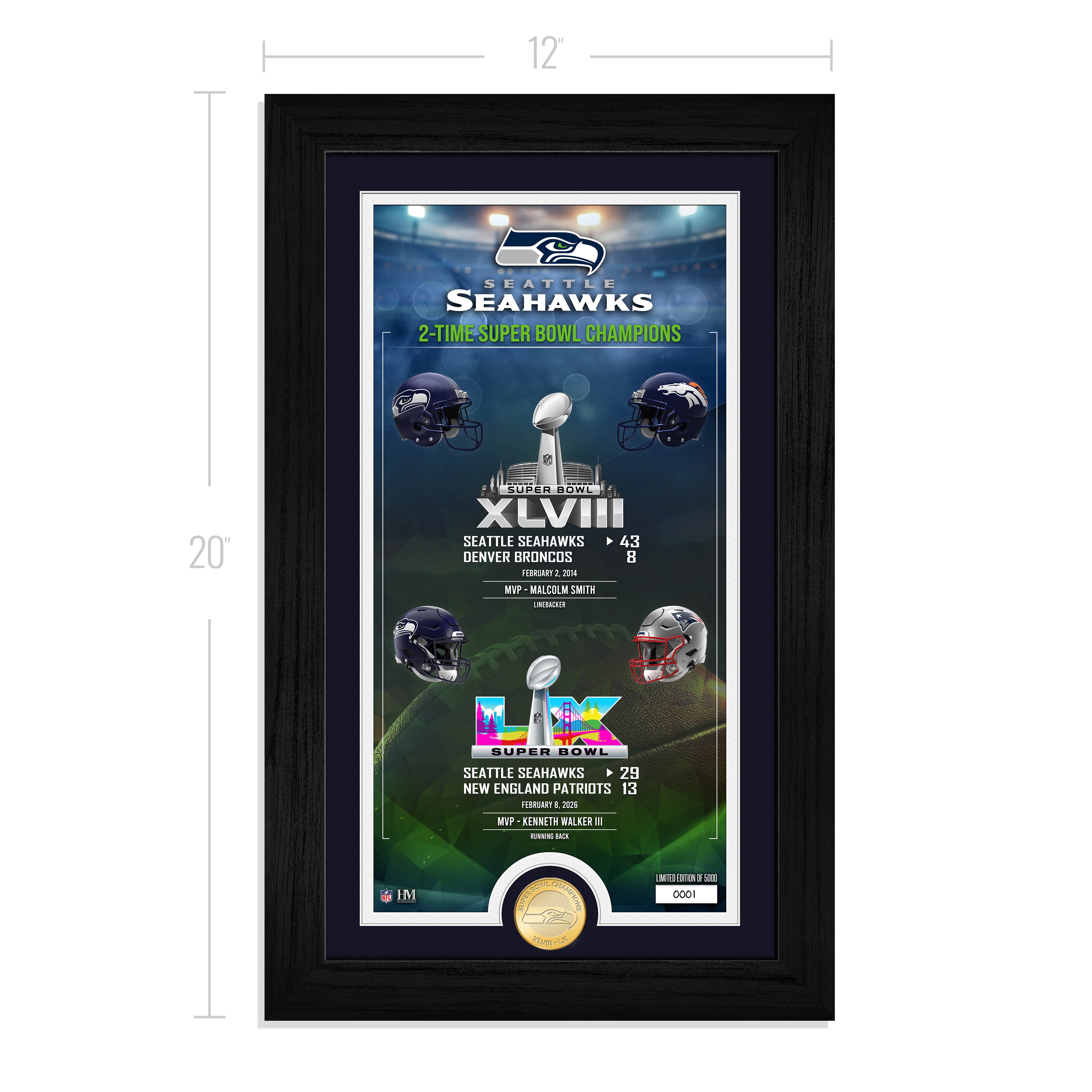 Seattle Seahawks 2-time Super Bowl Champions Legacy Bronze Coin Photo Mint