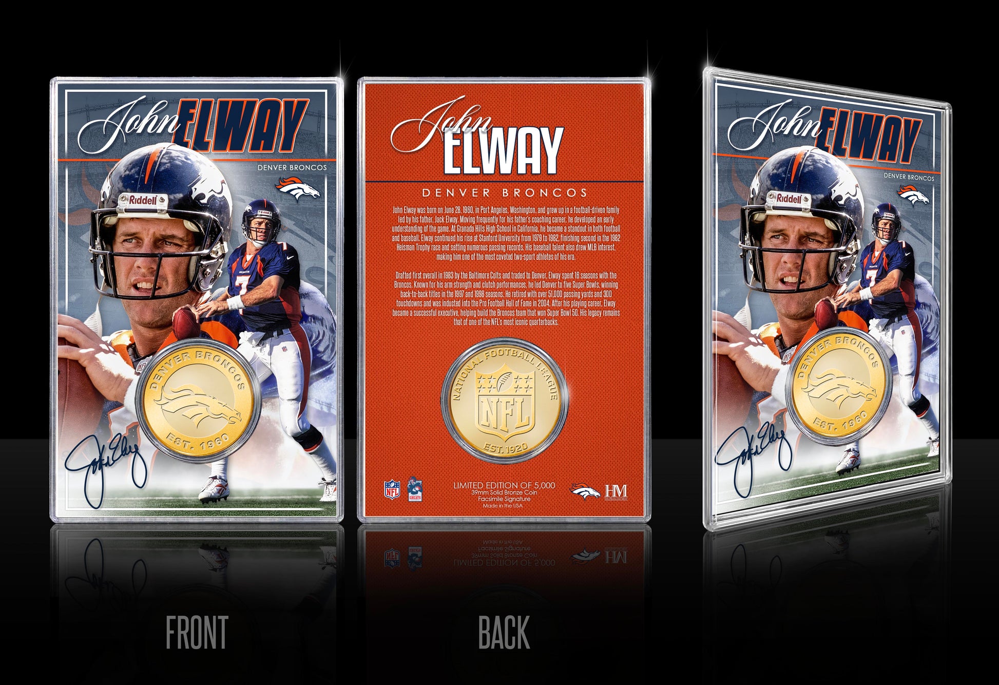 John Elway Denver Broncos Bronze Coin Card