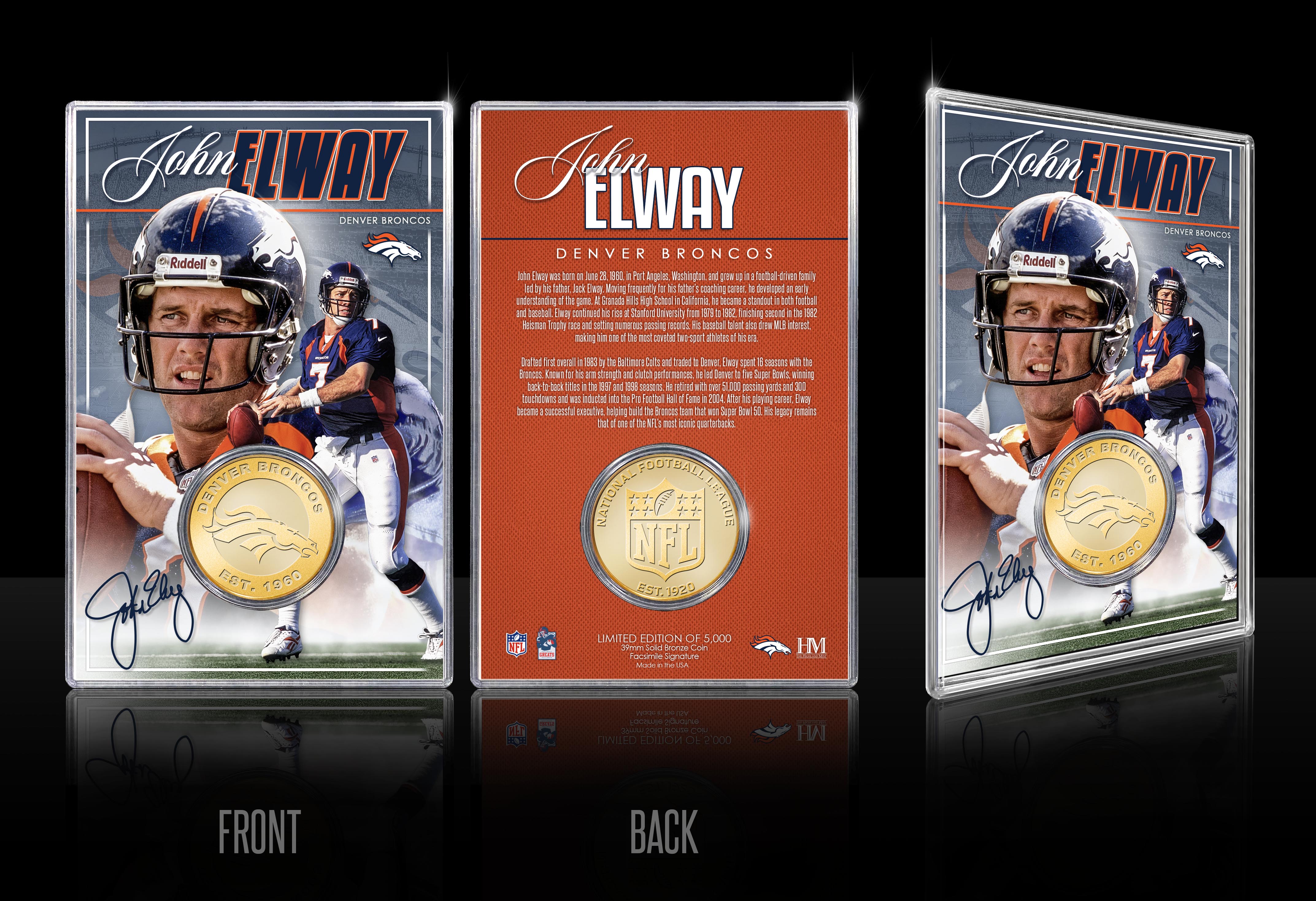 John Elway Denver Broncos Bronze Coin Card