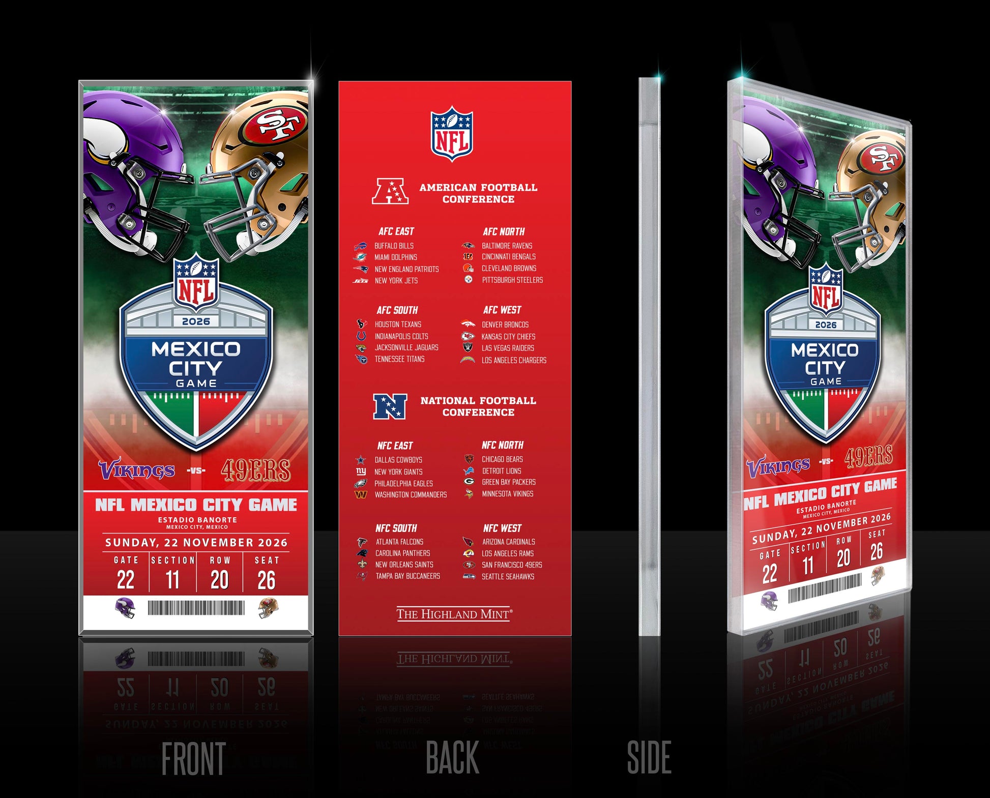 2026 NFL International Games Vikings vs 49ers Mexico Acrylic Ticket