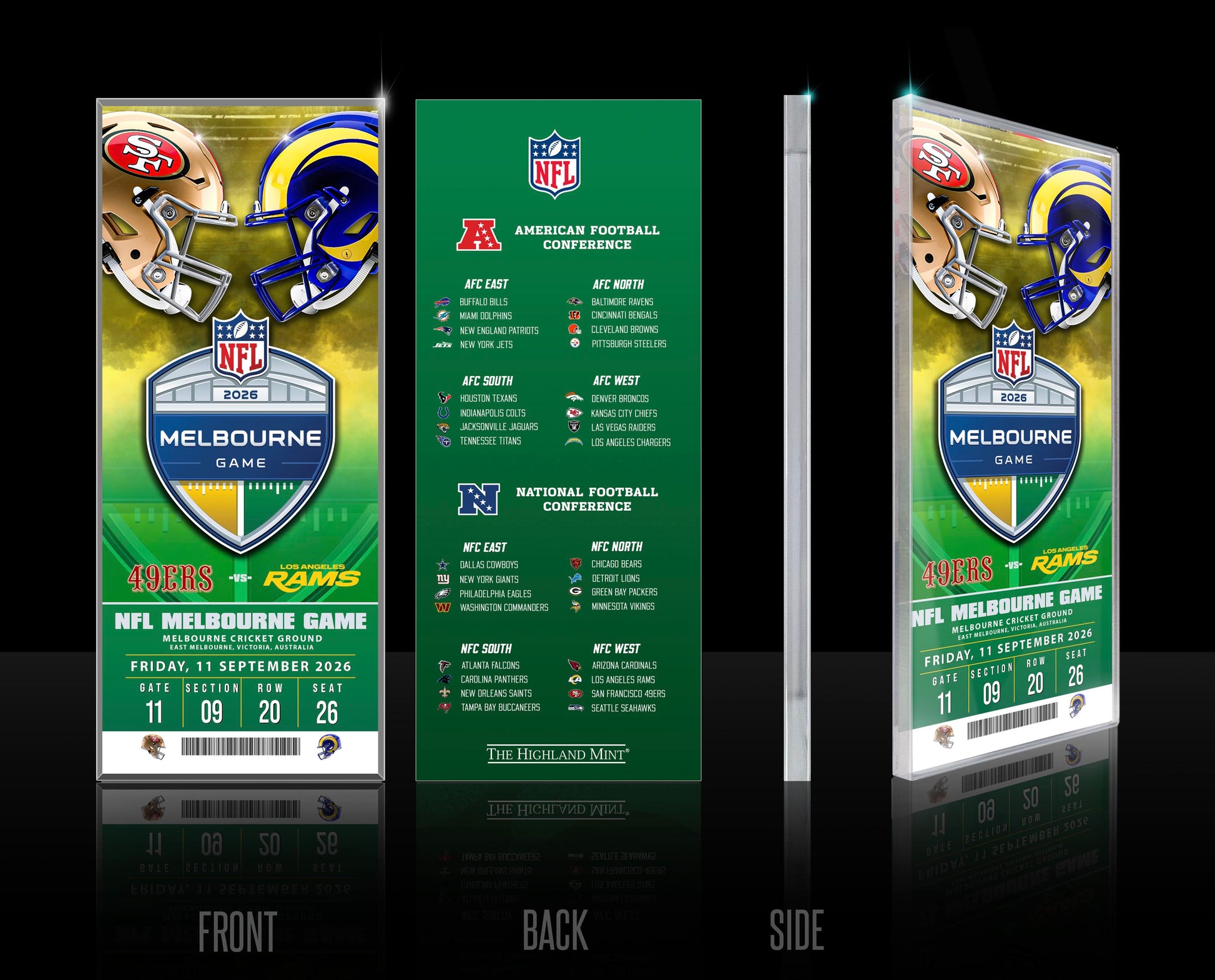 2026 NFL International Games 49ers vs Rams Melbourne Acrylic Ticket