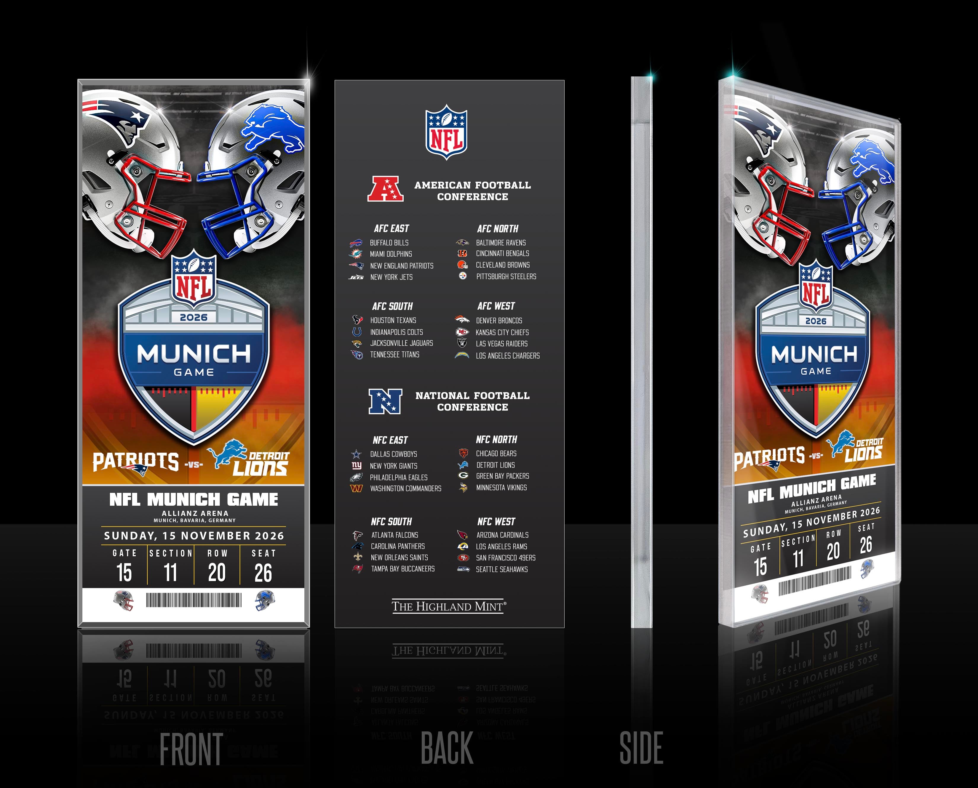 2026 NFL International Games Patriots vs Lions Munich Acrylic Ticket