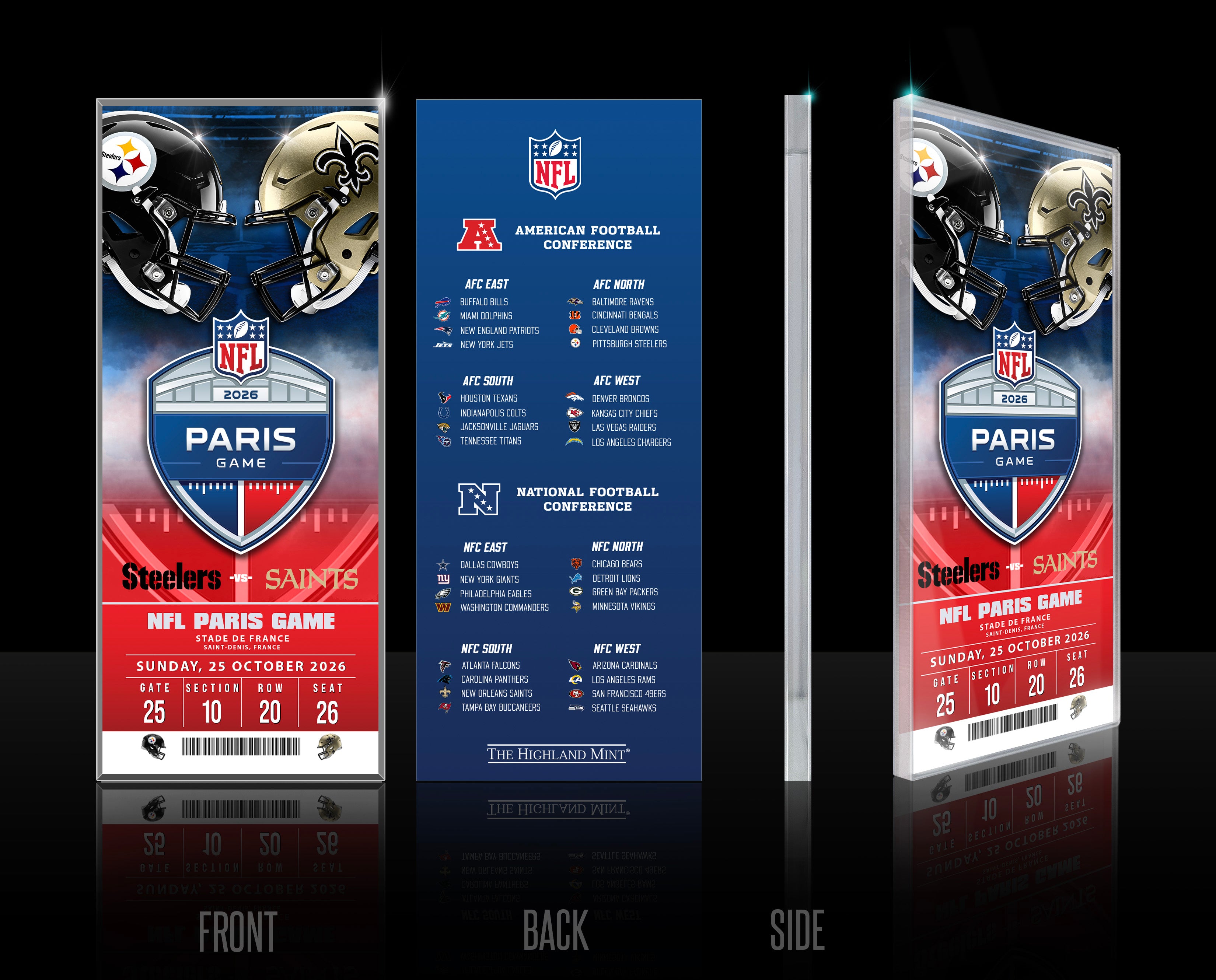 2026 NFL International Games Steelers vs Saints Paris Acrylic Ticket