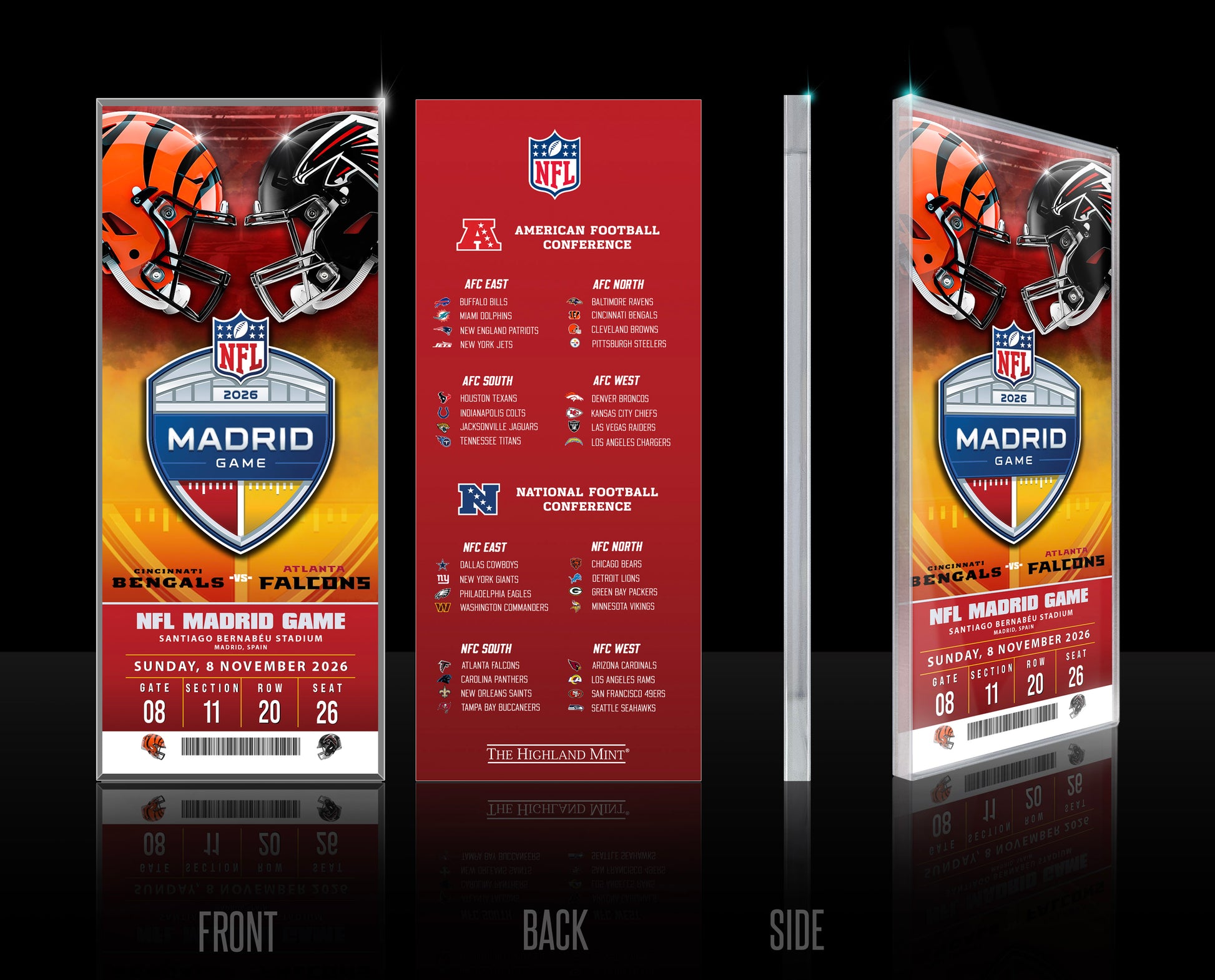 2026 NFL International Games Bengals vs Falcons Madrid Acrylic Ticket