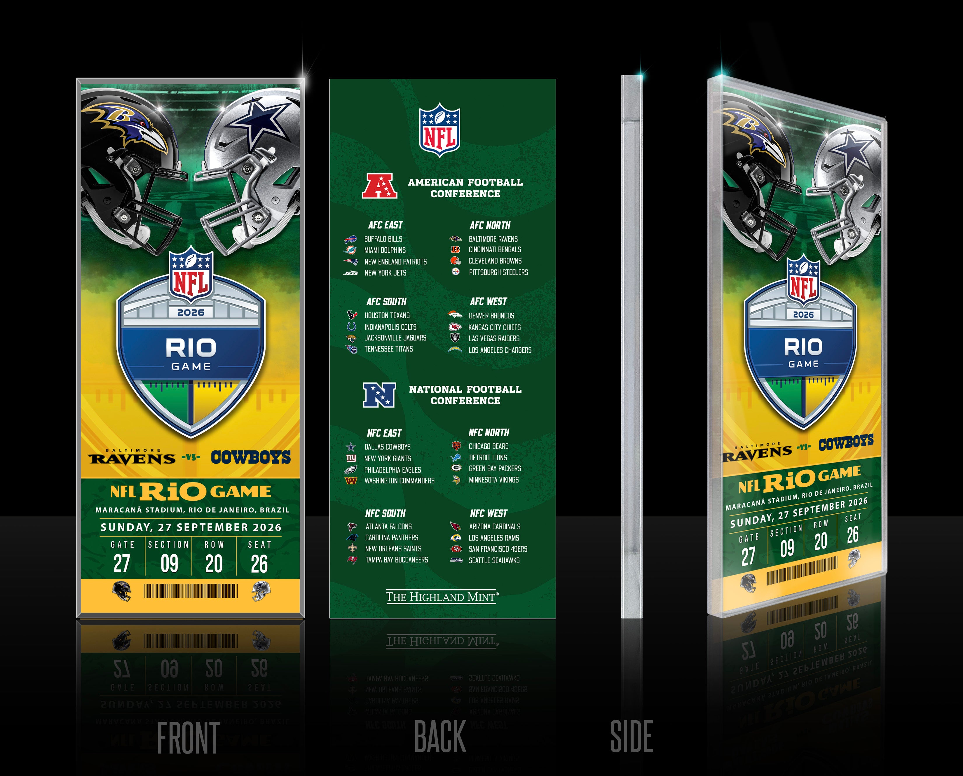 2026 NFL International Games Ravens vs Cowboys Rio Acrylic Ticket