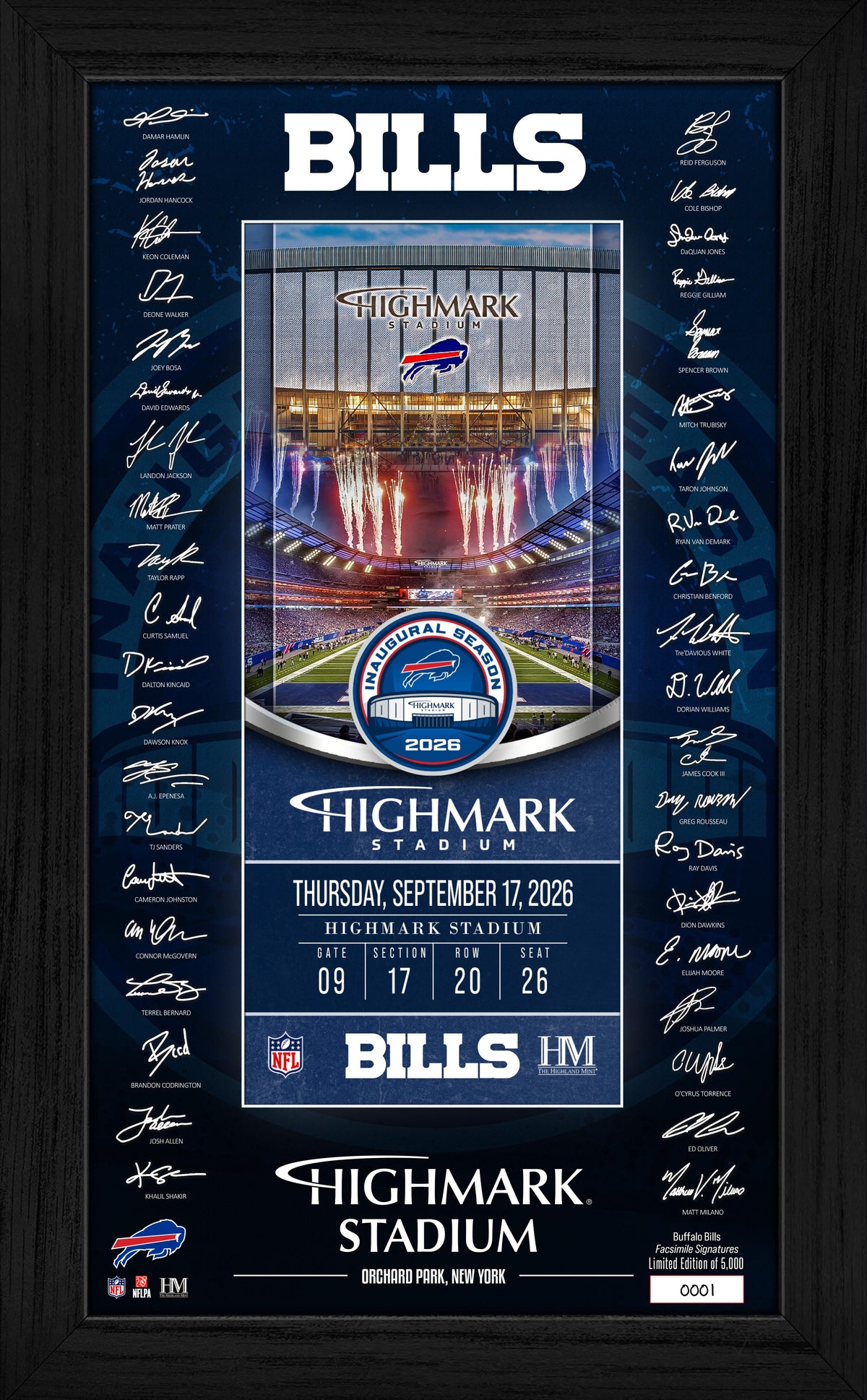 Buffalo Bills Highmark Stadium Inaugural Home Game Signature Ticket Frame
