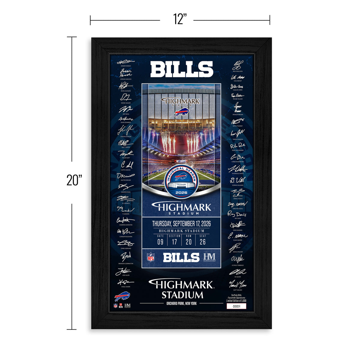 Buffalo Bills Highmark Stadium Inaugural Home Game Signature Ticket Frame